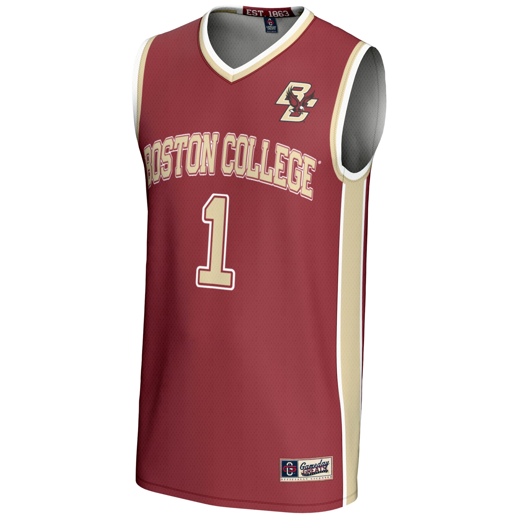 #1 Boston College Eagles Youth Lightweight Basketball Jersey Maroon - front view