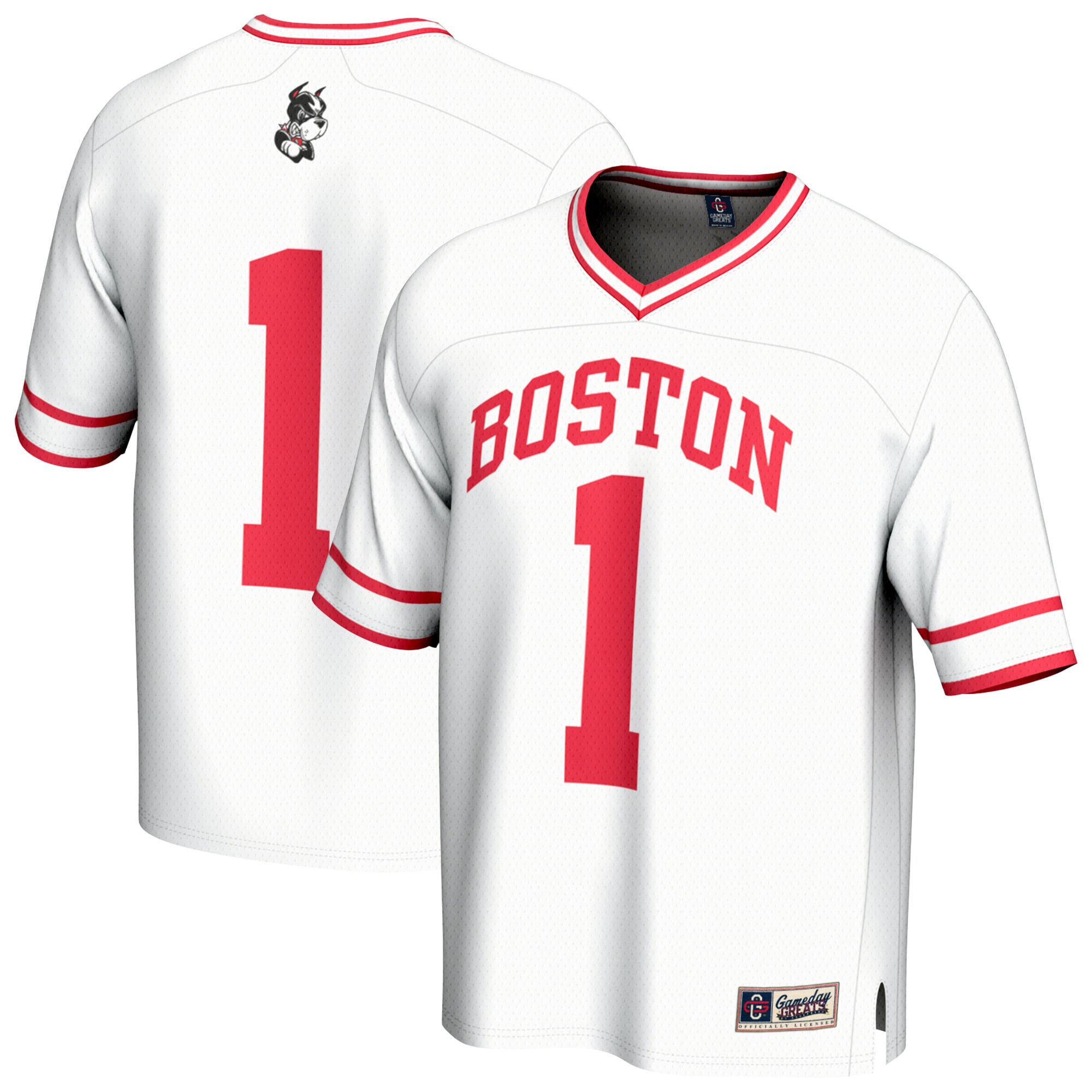 Boston University Youth Lightweight Collegiate Men's Lacrosse Fashion Jersey - front and back view