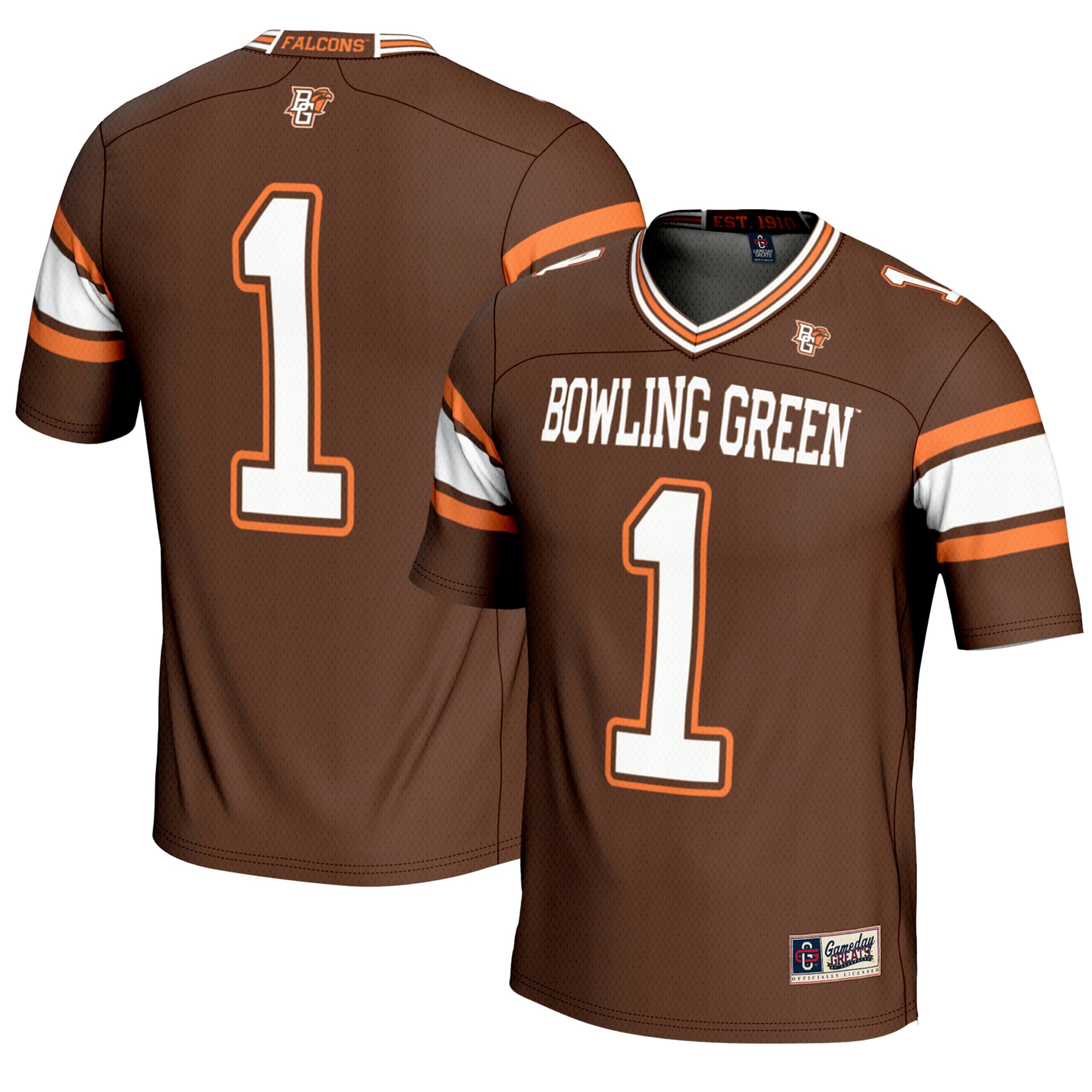 #1 Bowling Green St. Falcons Endzone Football Jersey Brown - front and back view