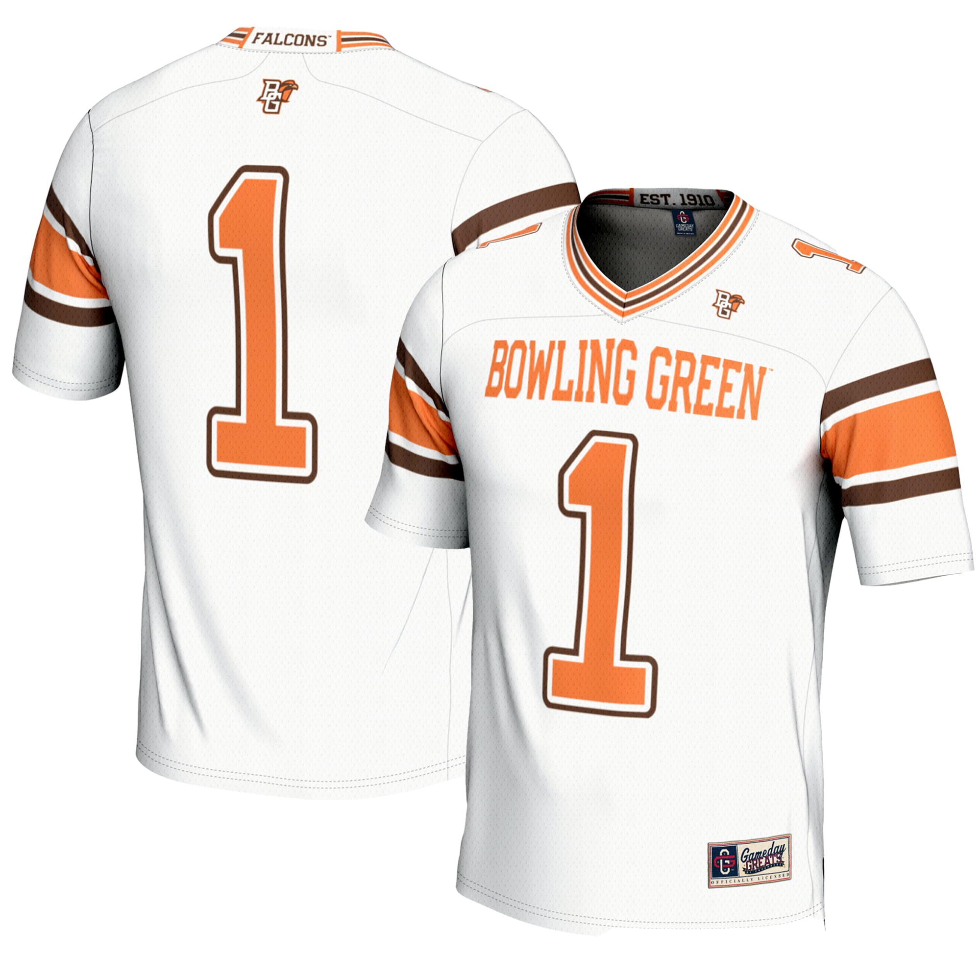 #1 Bowling Green St. Falcons Endzone Football Jersey White - front and back view