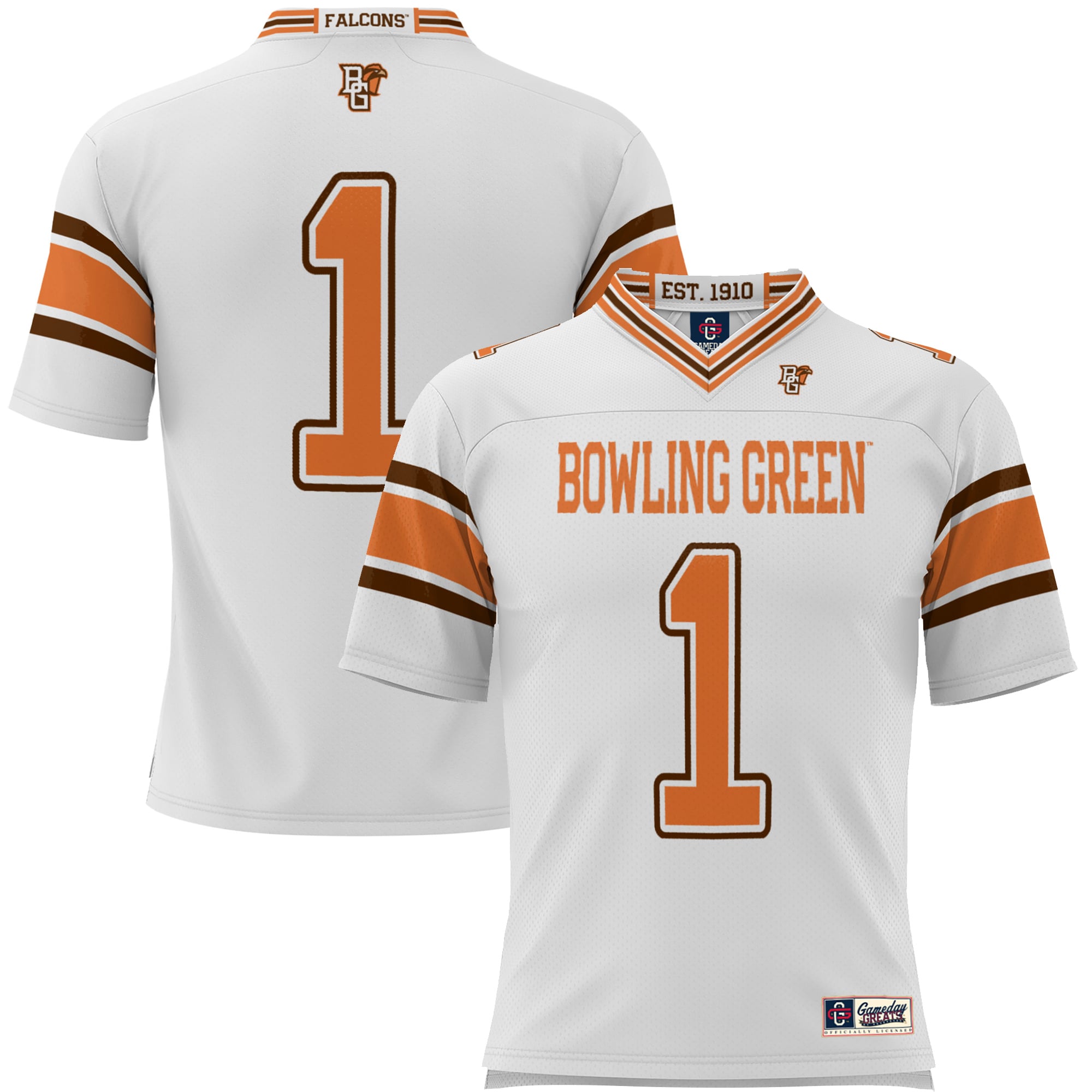 #1 Bowling Green St. Falcons Youth Endzone Football Jersey White - front view