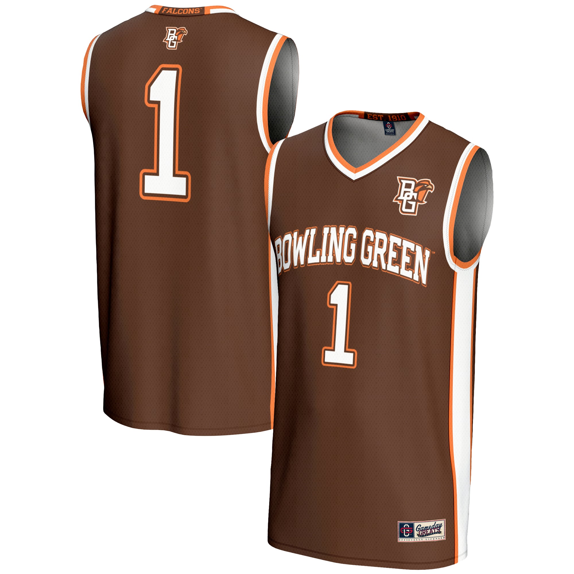 #1 Bowling Green St. Falcons Lightweight Basketball Jersey Brown - front and back view