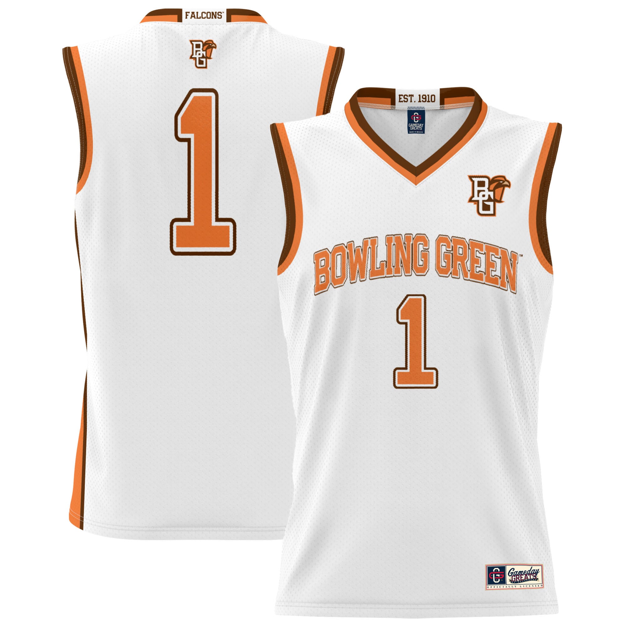 #1 Bowling Green St. Falcons Youth Lightweight Basketball Jersey White - front and back view