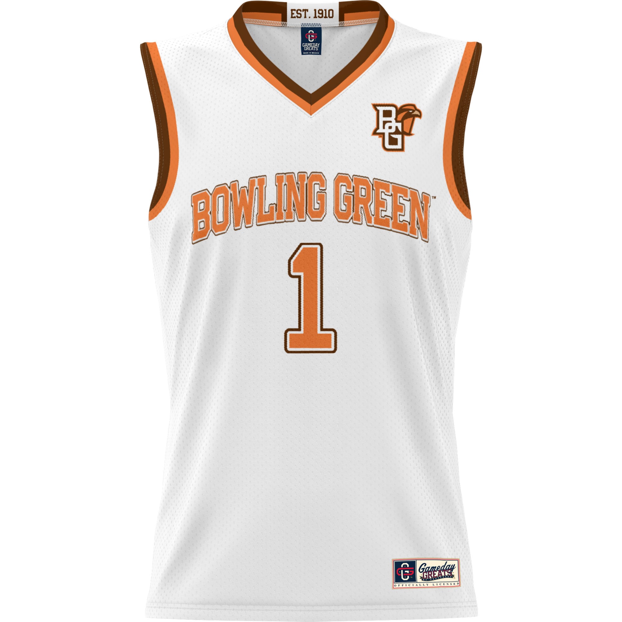 #1 Bowling Green St. Falcons Youth Lightweight Basketball Jersey White - front view