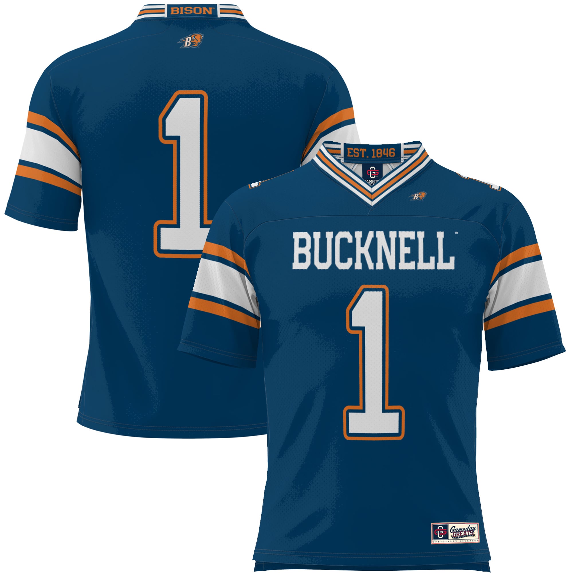 #1 Bucknell Bison Youth Endzone Football Jersey Blue - front view