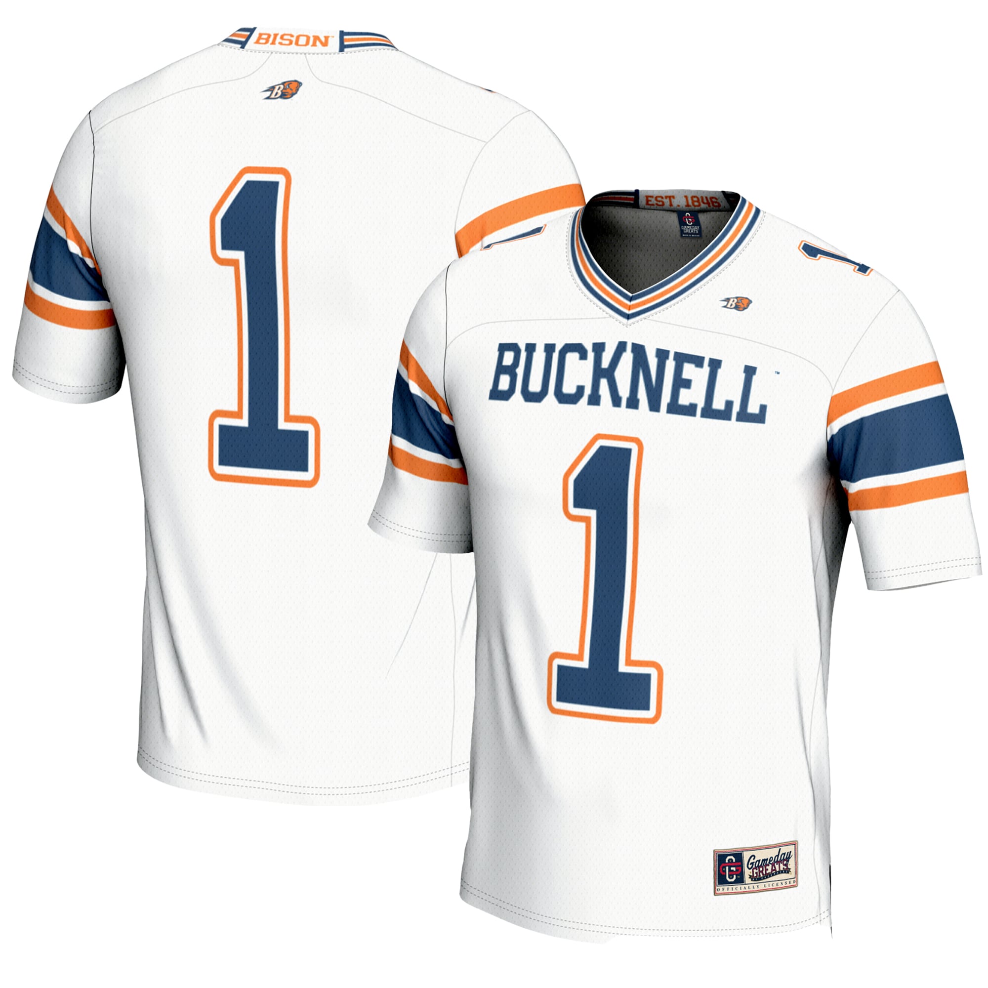 #1 Bucknell Bison Endzone Football Jersey White - front and back view