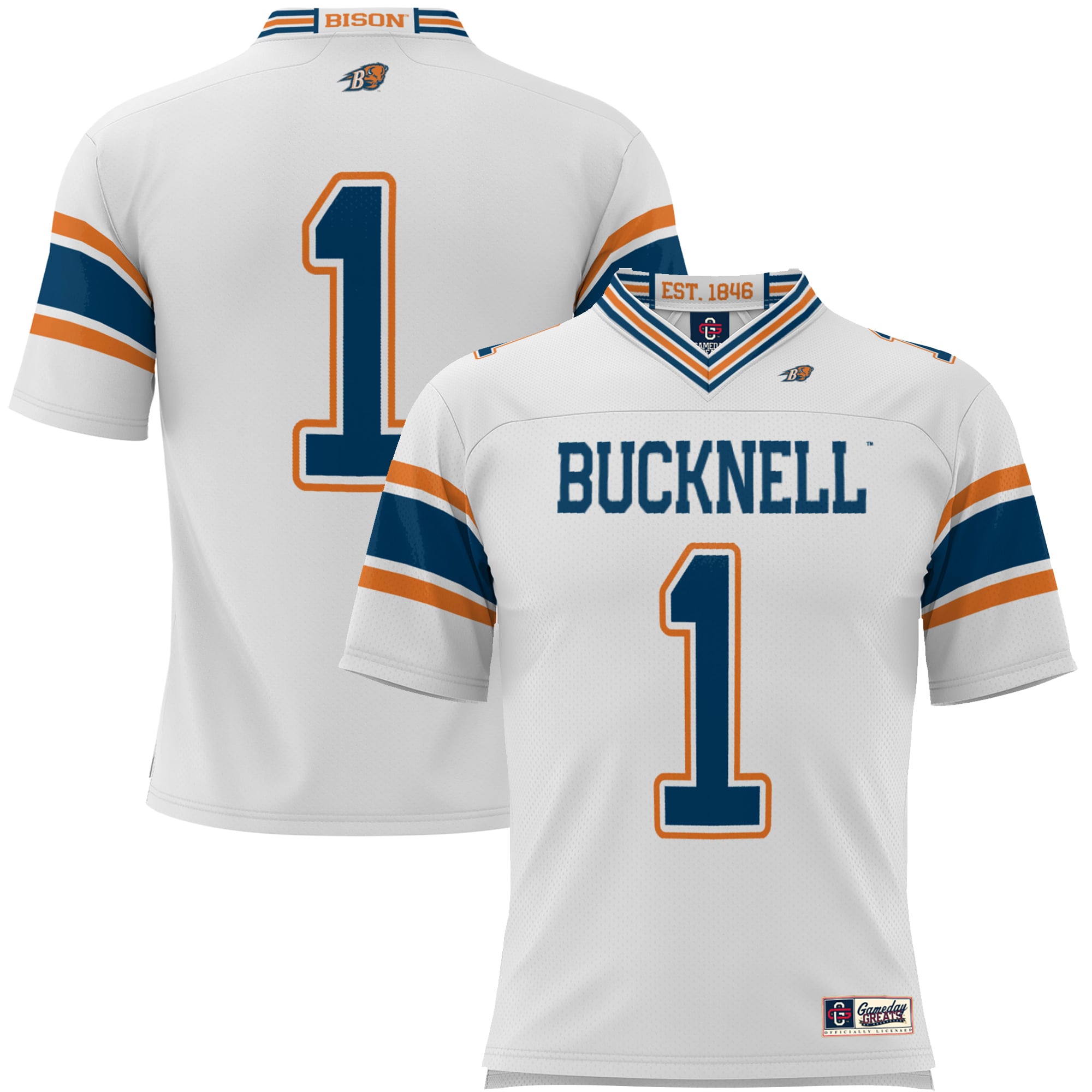 #1 Bucknell Bison Youth Endzone Football Jersey White - front view