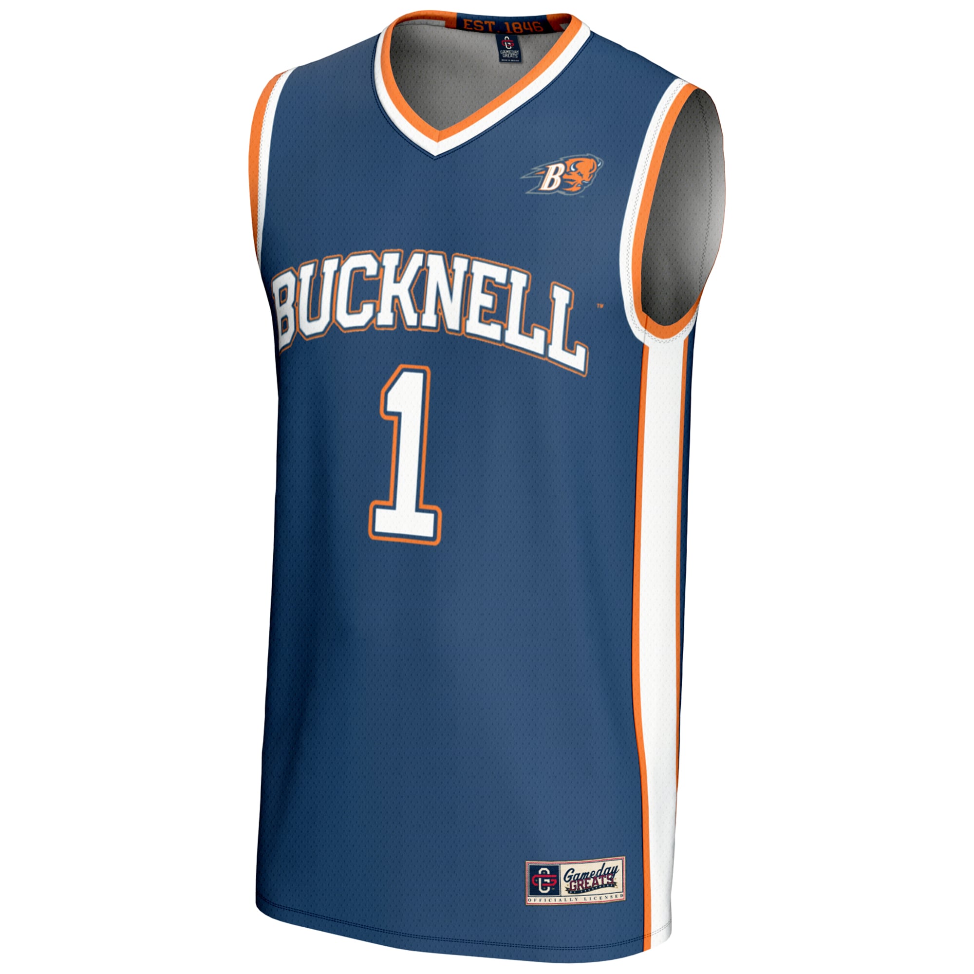 #1 Bucknell Bison Lightweight Basketball Jersey Navy - front view