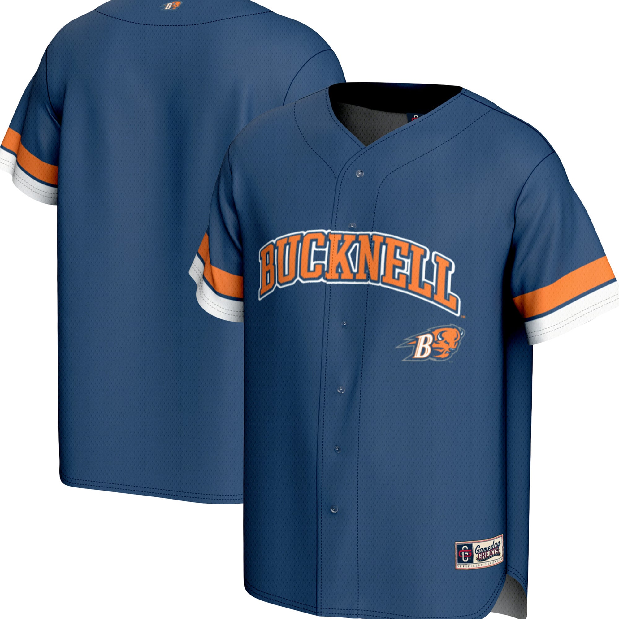 Bucknell Bison Spirit Baseball Jersey Blue - front and back view