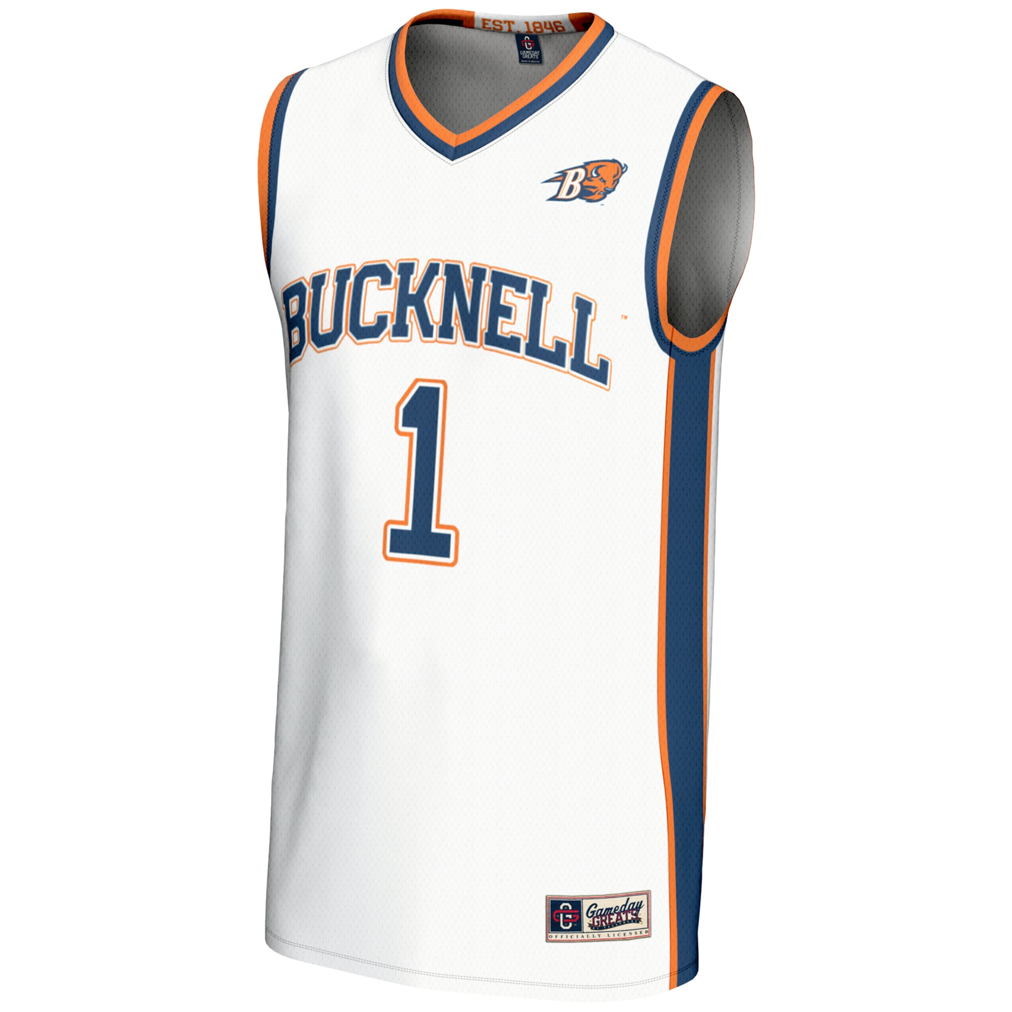 #1 Bucknell Bison Unisex Lightweight Basketball Jersey White - front view