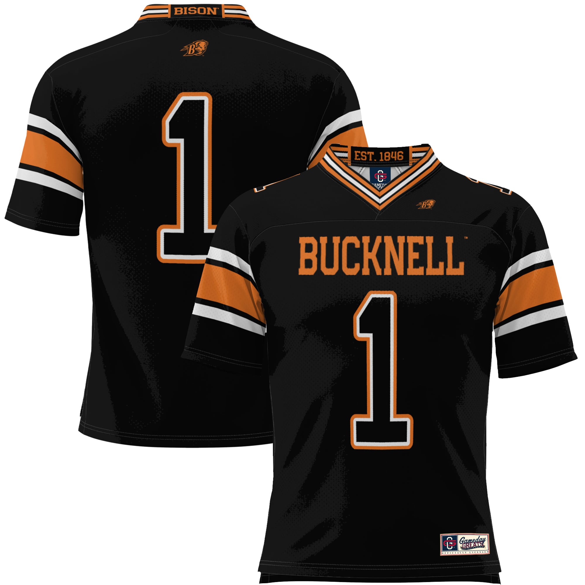 #1 Bucknell Bison Youth Endzone Football Jersey Black - front view