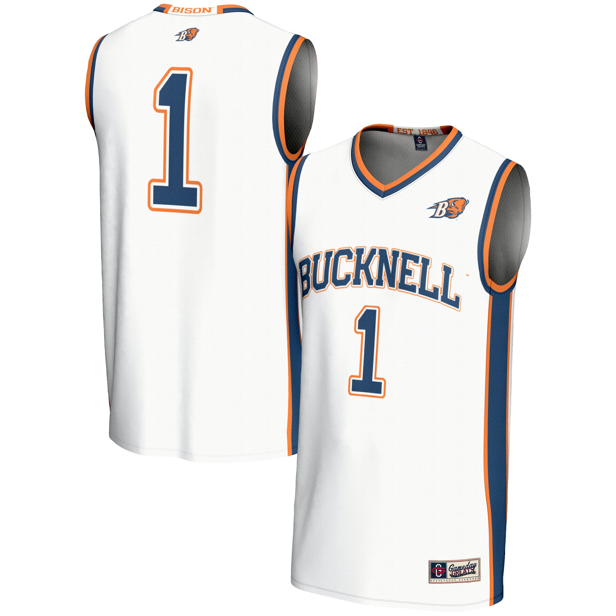 #1 Bucknell Bison Youth Lightweight Basketball Jersey White - front and back view