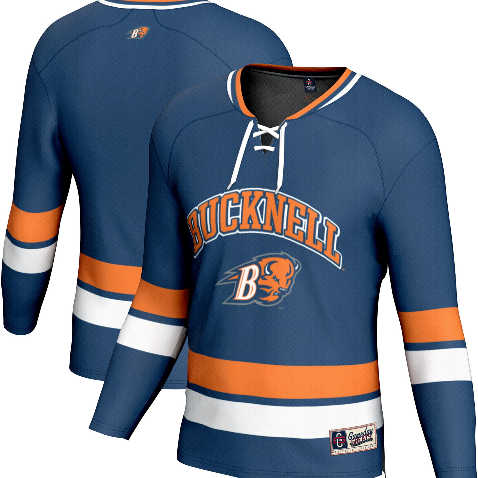 Bucknell Bison Youth Spirit Hockey Jersey Blue - front and back view