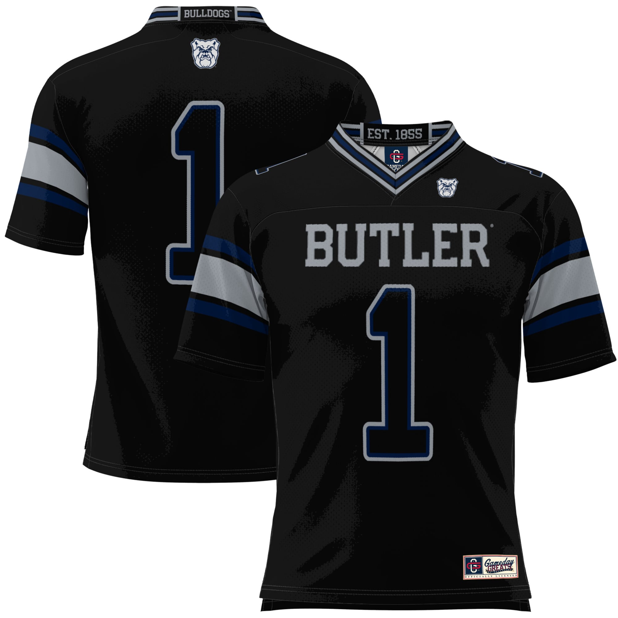 #1 Butler Bulldogs Youth Football Jersey Black - front and back view