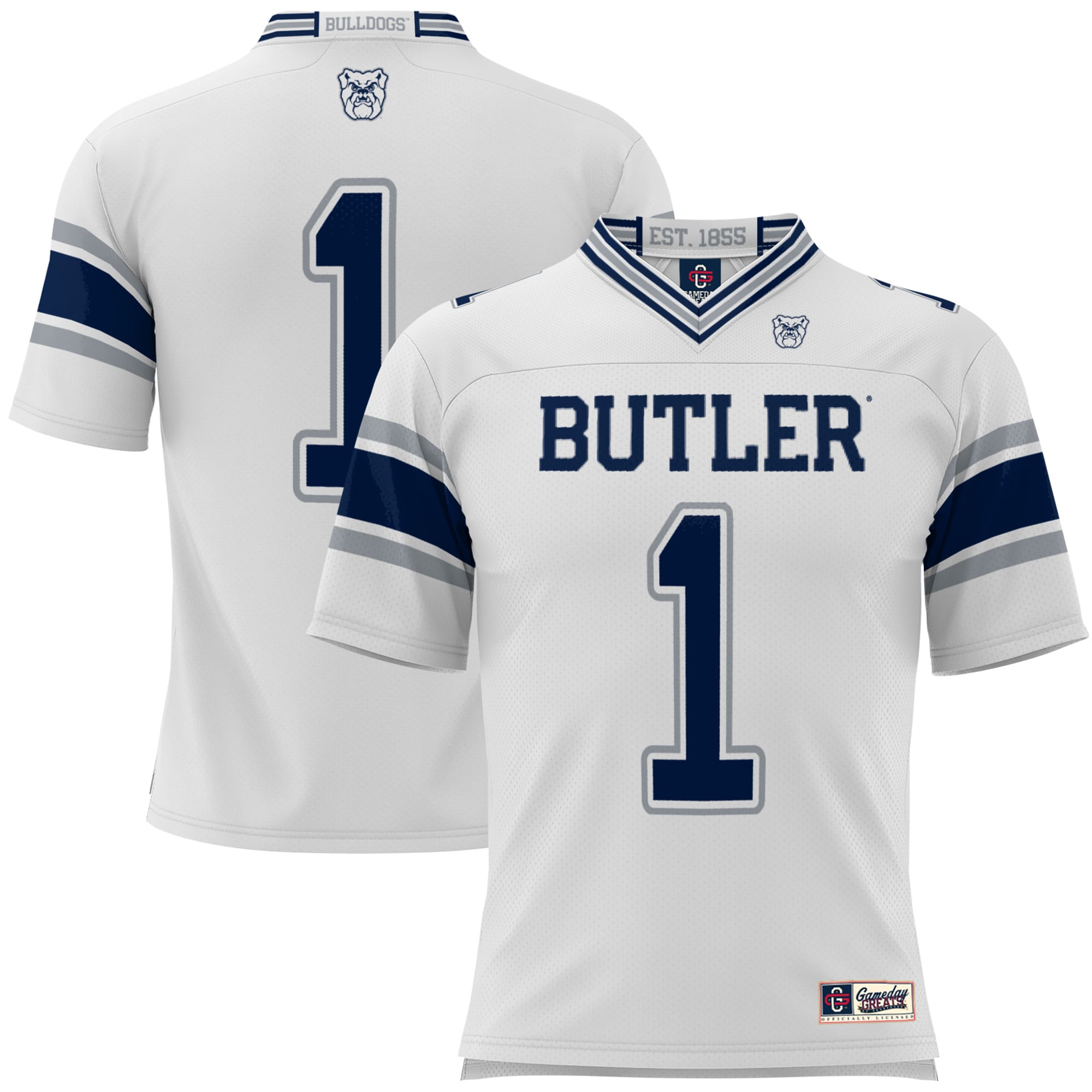 #1 Butler Bulldogs Youth Football Jersey White - front and back view