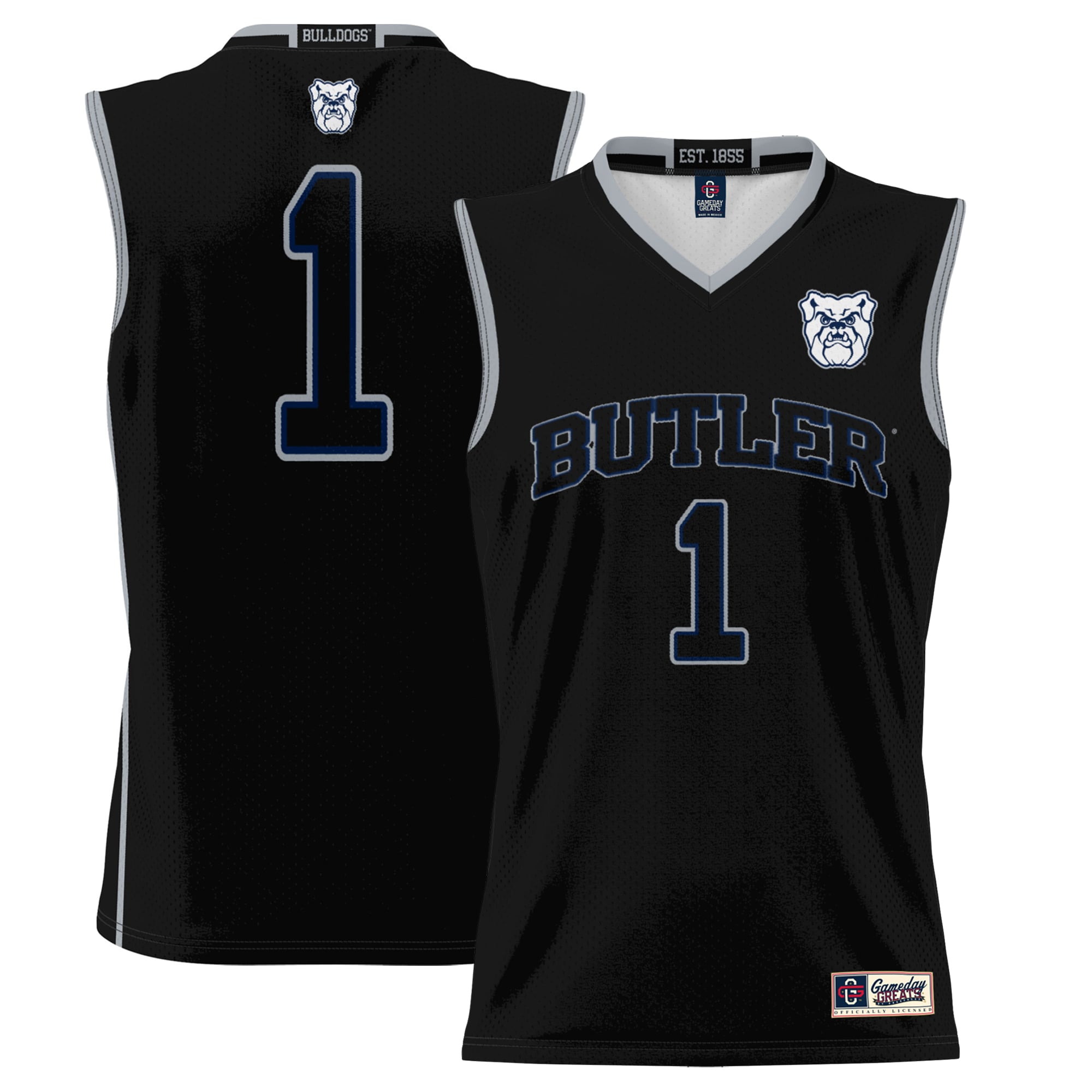 #1 Butler Bulldogs Youth Lightweight Basketball Jersey Black - front and back view