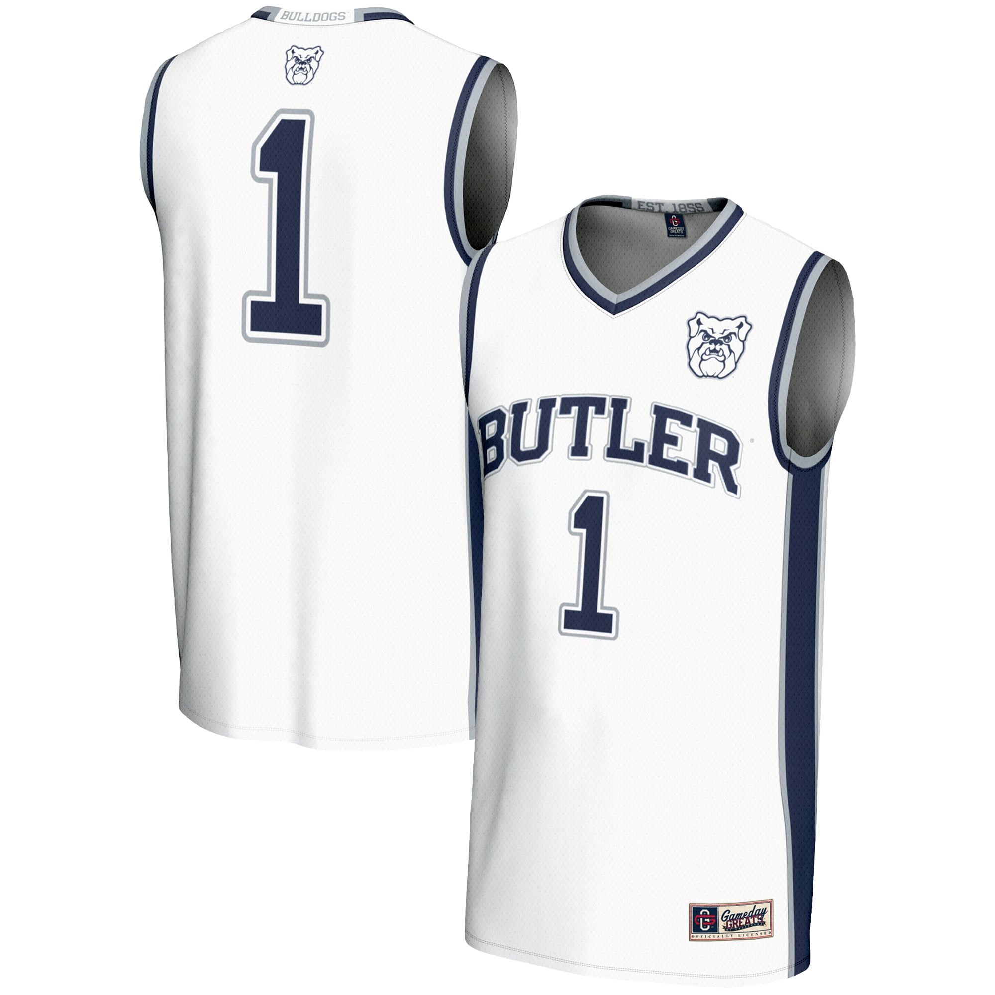 #1 Butler Bulldogs Lightweight Basketball Jersey White - front and back view