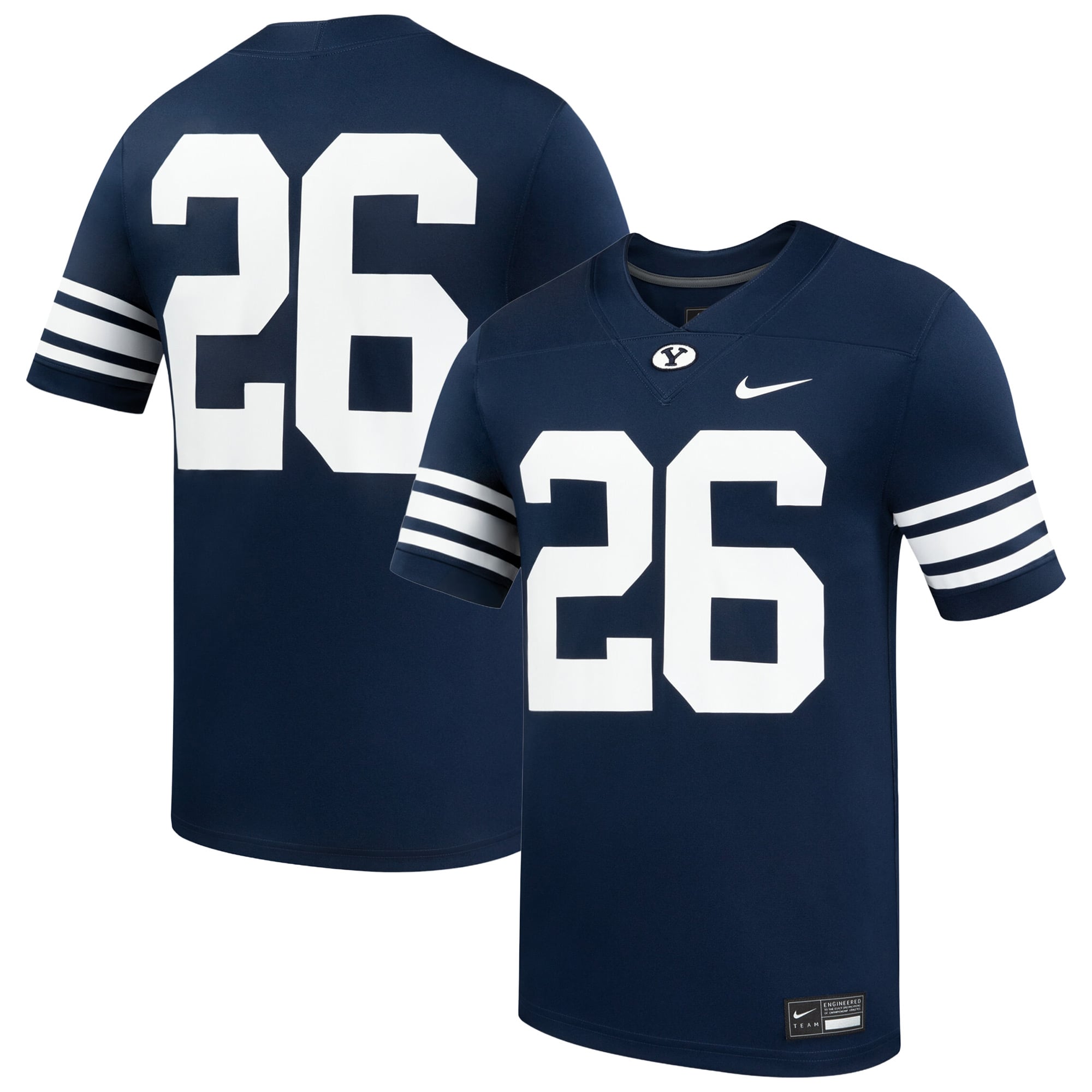 #26 BYU Cougars Home Football Jersey Navy - front and back view