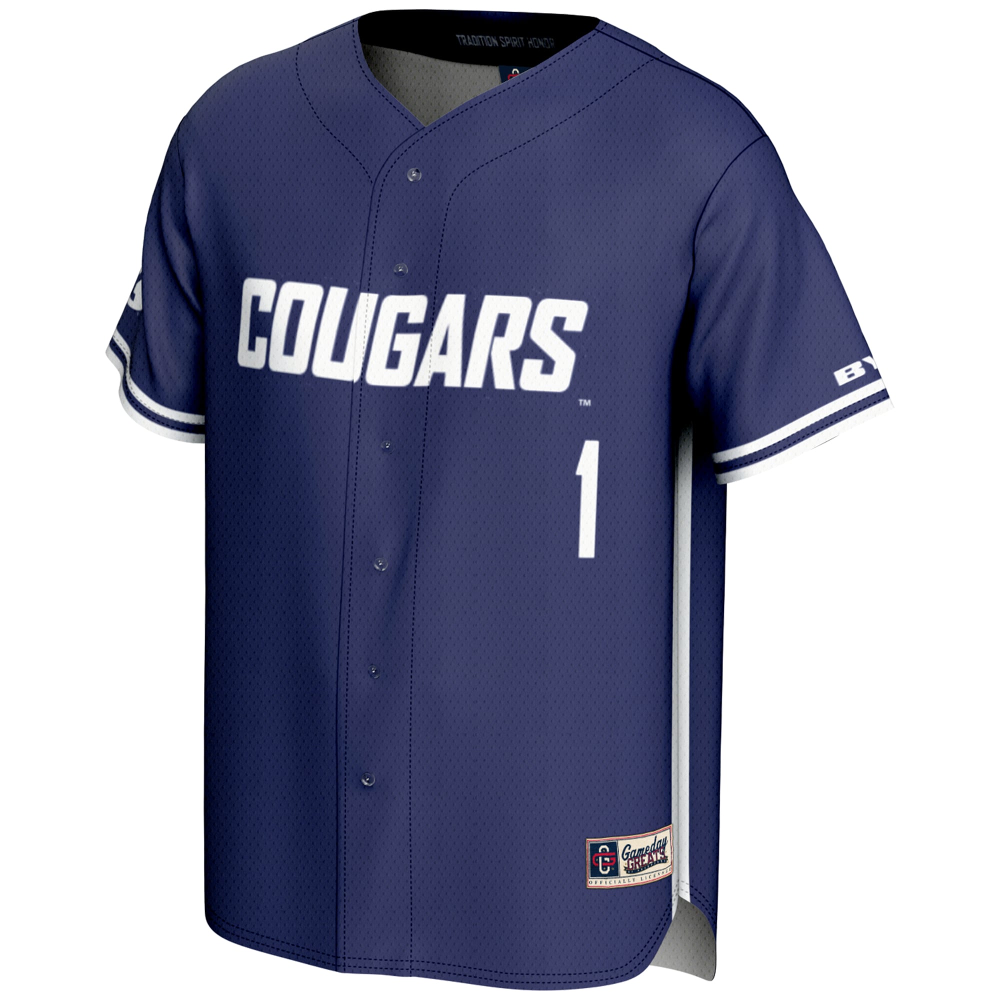 #1 BYU Cougars Lightweight Baseball Jersey Navy - front view
