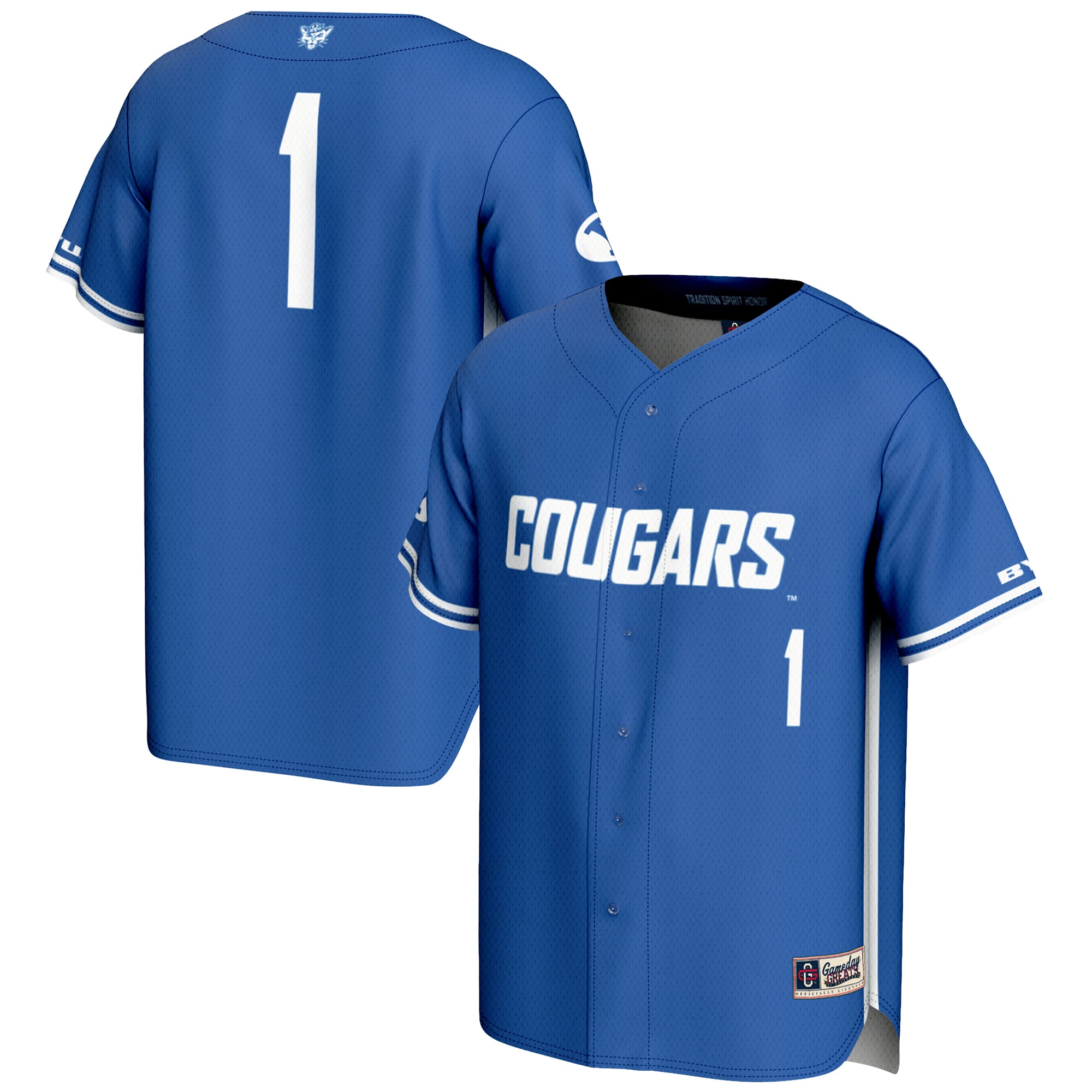#1 BYU Cougars Lightweight Baseball Jersey Royal - front and back view