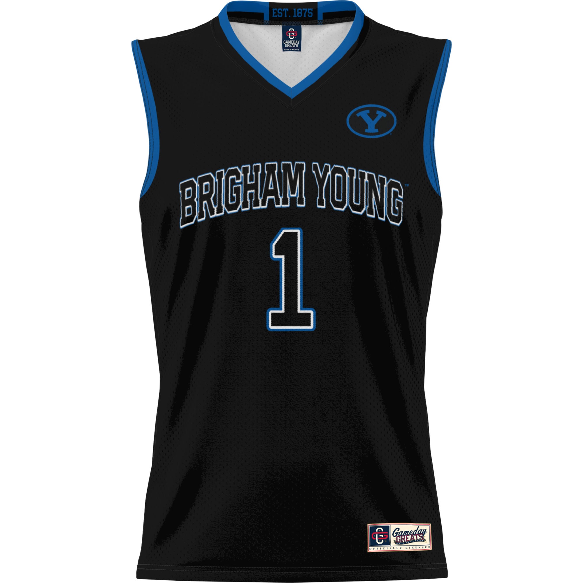 #1 BYU Cougars Lightweight Basketball Jersey Black - front view