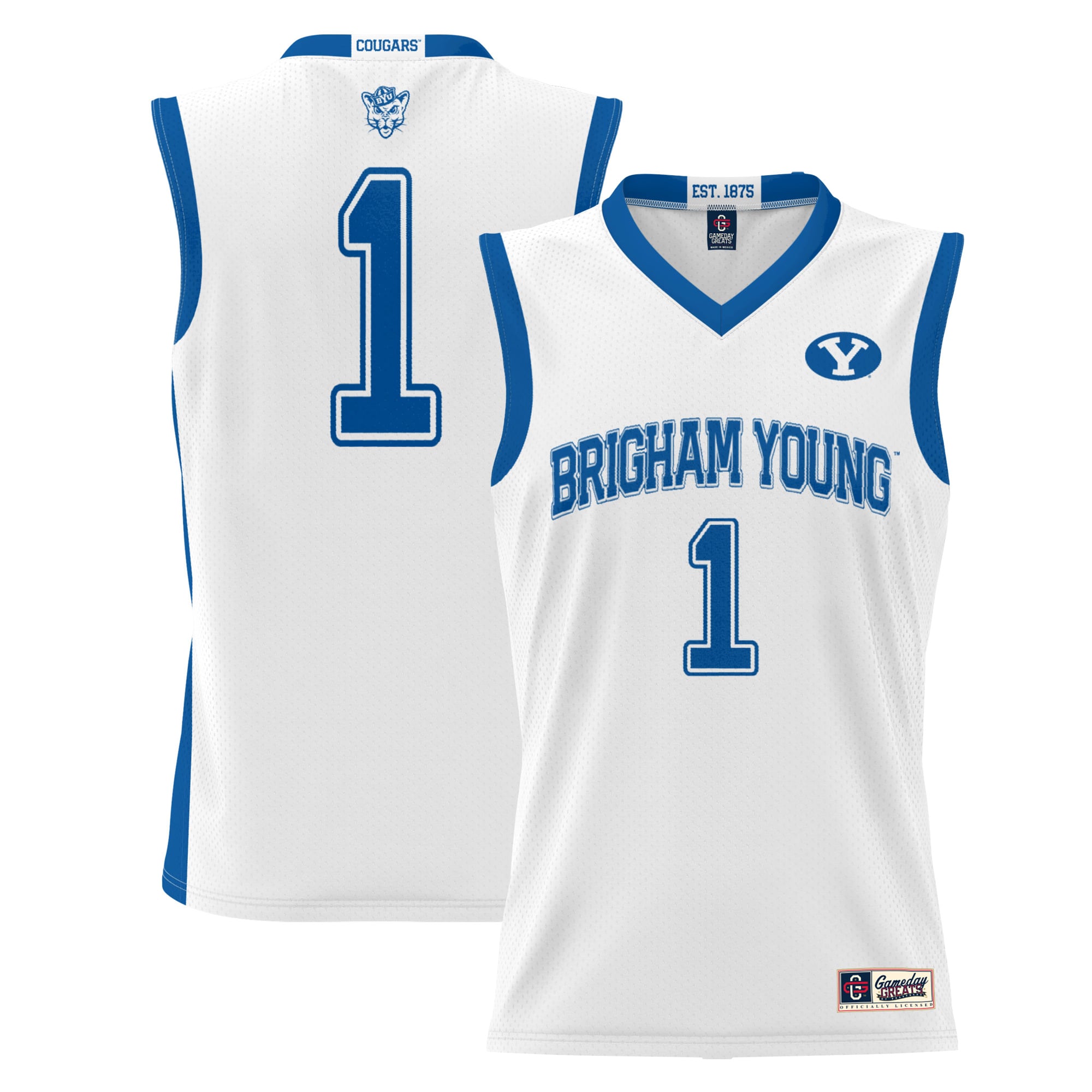 #1 BYU Cougars Lightweight Basketball Jersey White - front and back view