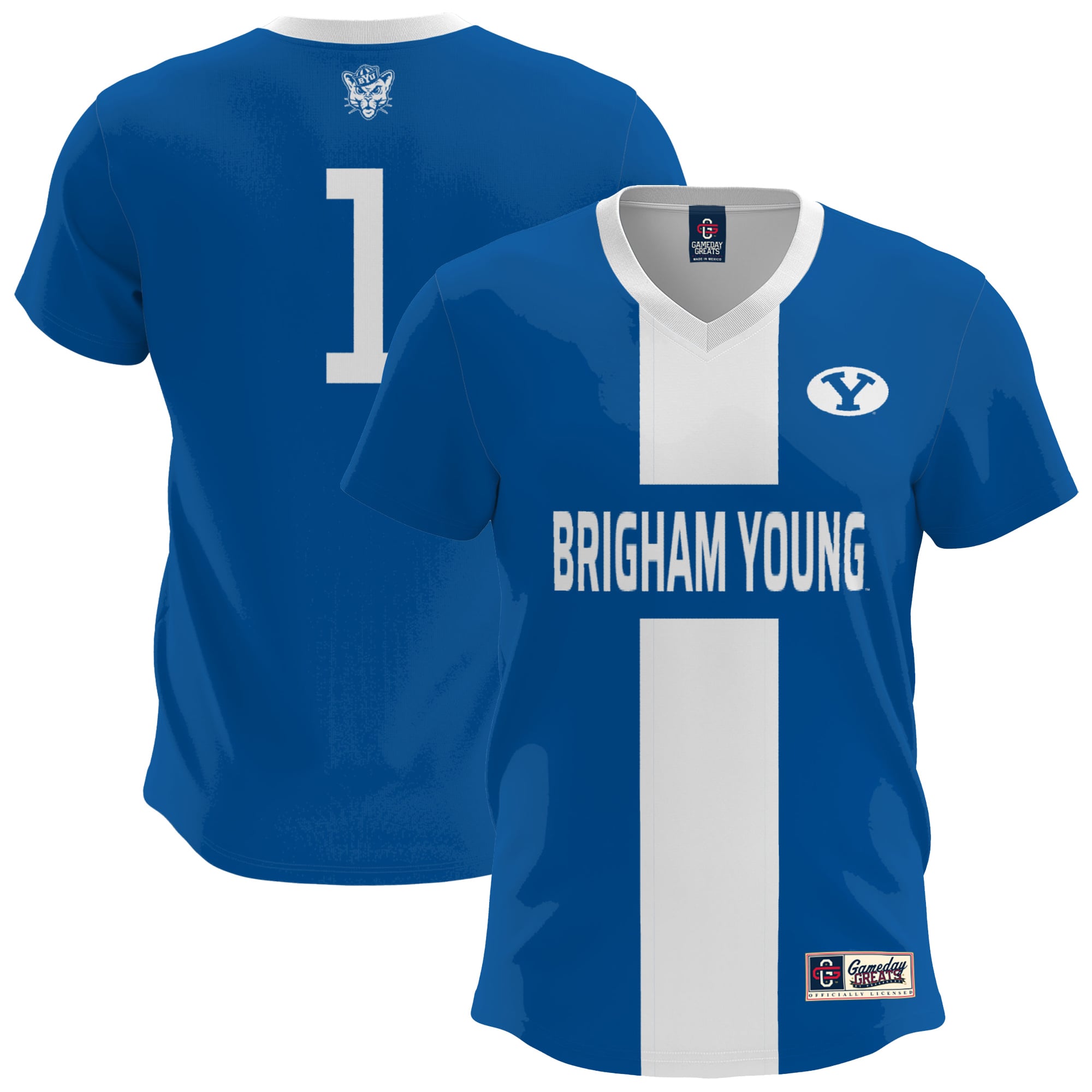 BYU Cougars Youth Lightweight Soccer Fashion Jersey Royal - front and back view