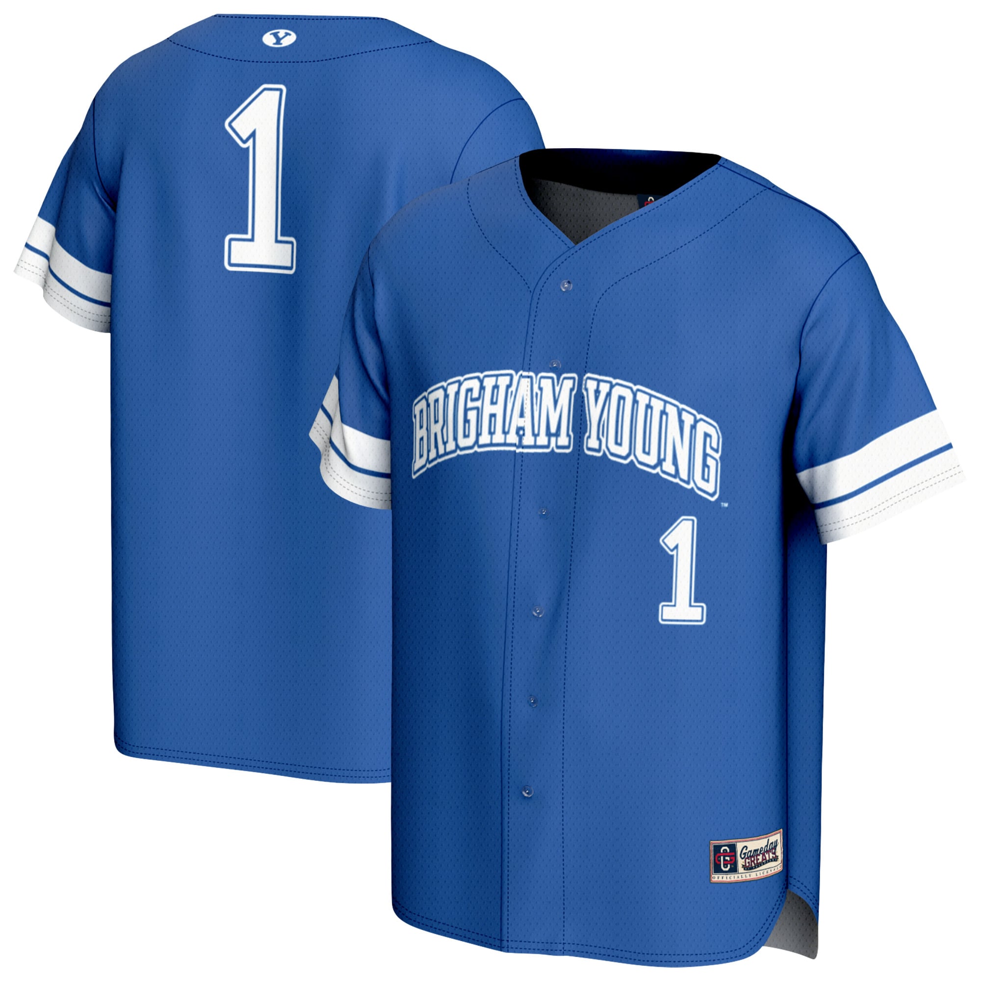 #1 BYU Cougars Unisex Lightweight Collegiate Baseball Fashion Jersey Royal - front and back view