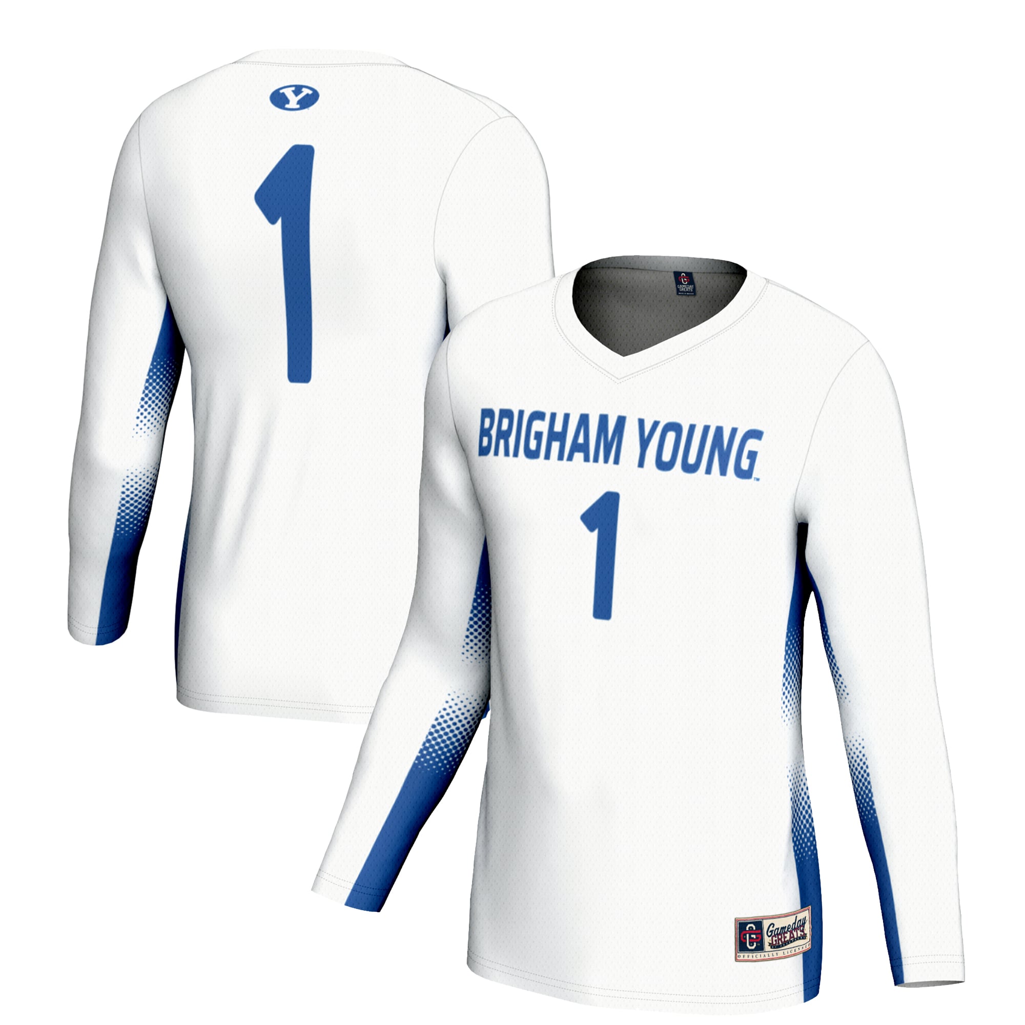 #1 BYU Cougars Unisex Lightweight Volleyball Jersey White - front and back view