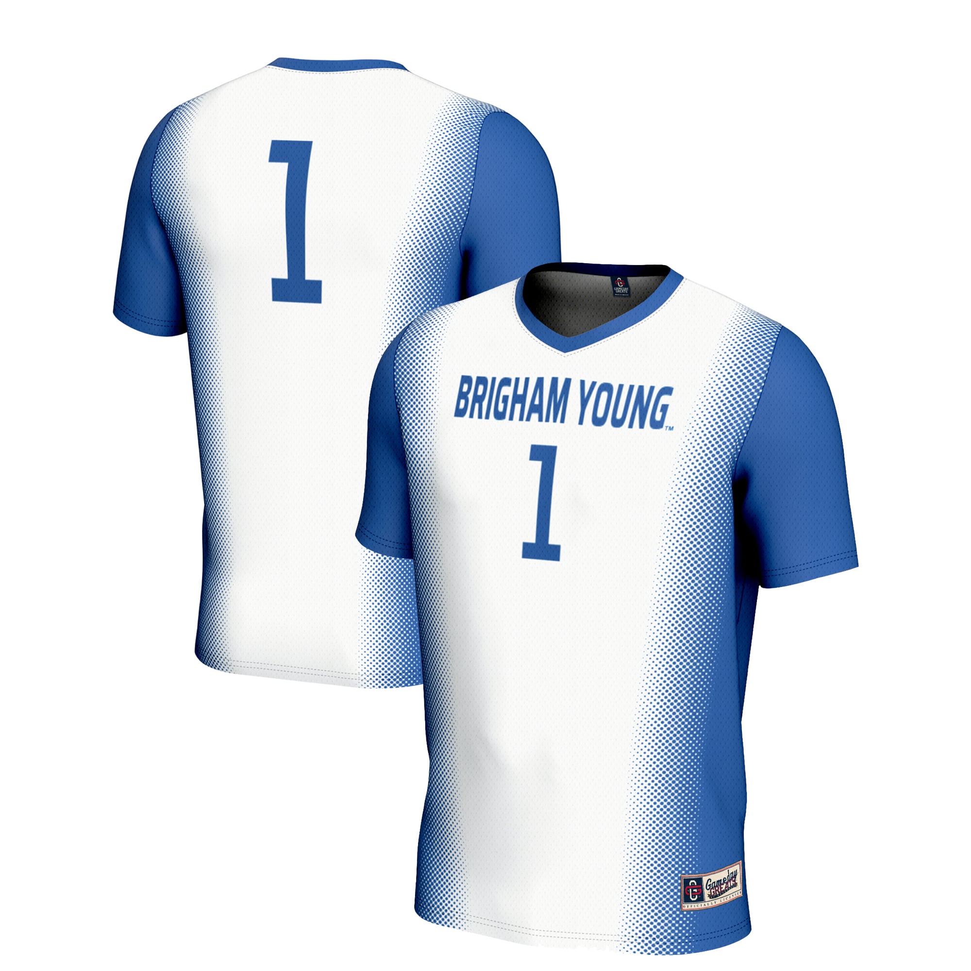 #1 BYU Cougars Unisex Lightweight Women's Soccer Jersey White - front and back view