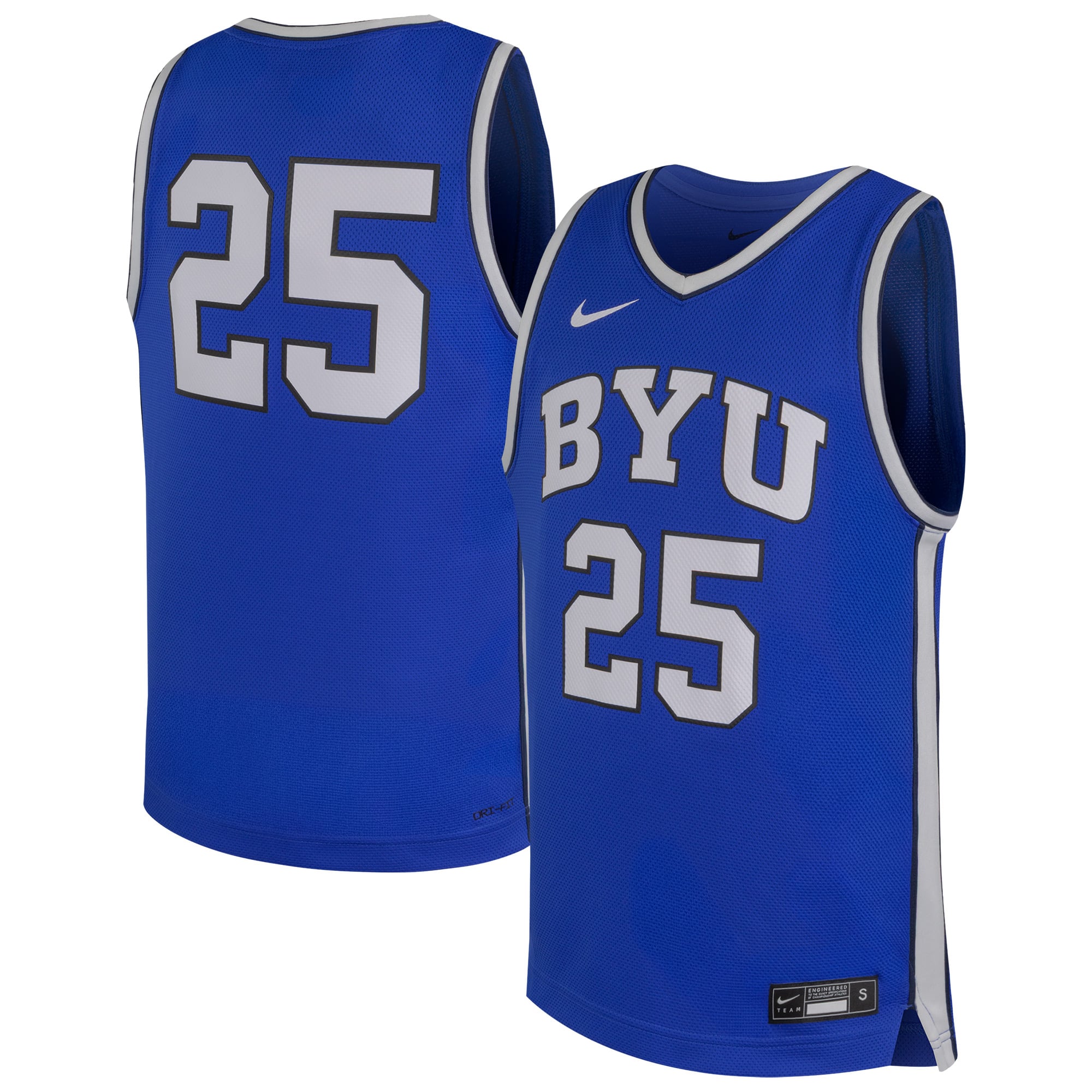 #25 BYU Cougars Youth Basketball Jersey Royal - front and back view