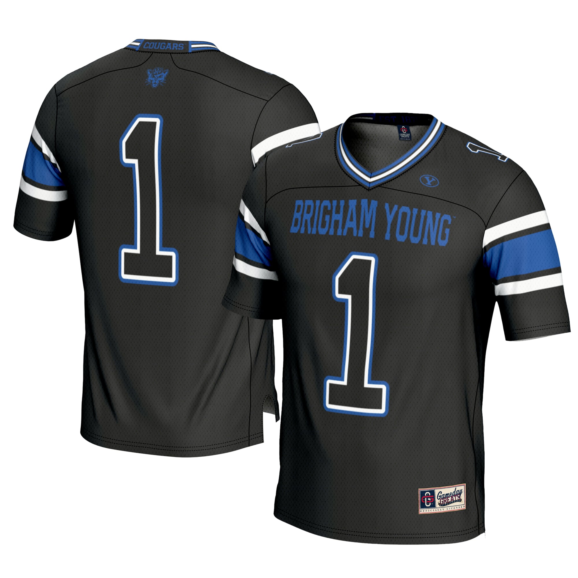 #1 BYU Cougars Youth Football Jersey Black - front and back view