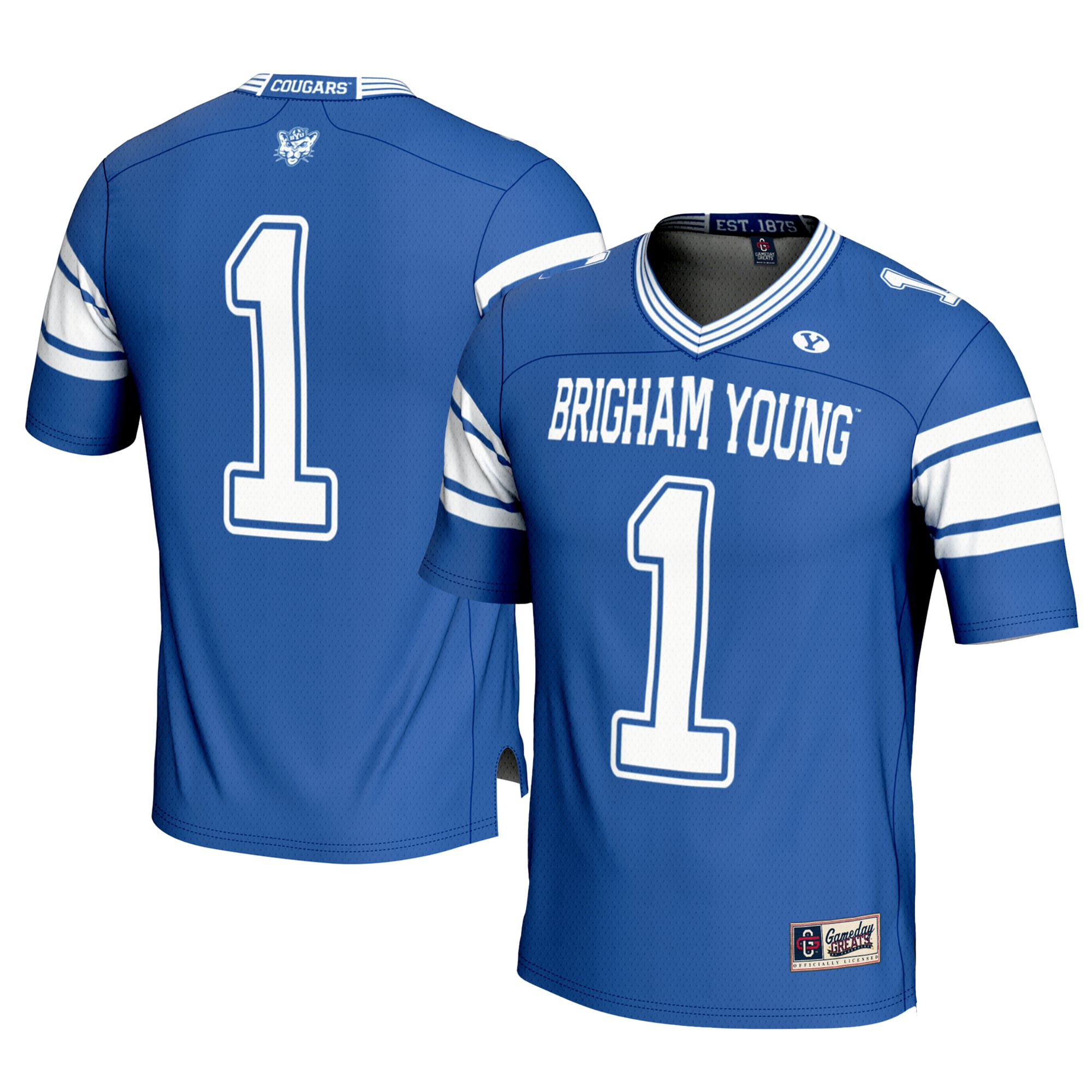 #1 BYU Cougars Youth Football Jersey Royal - front and back view