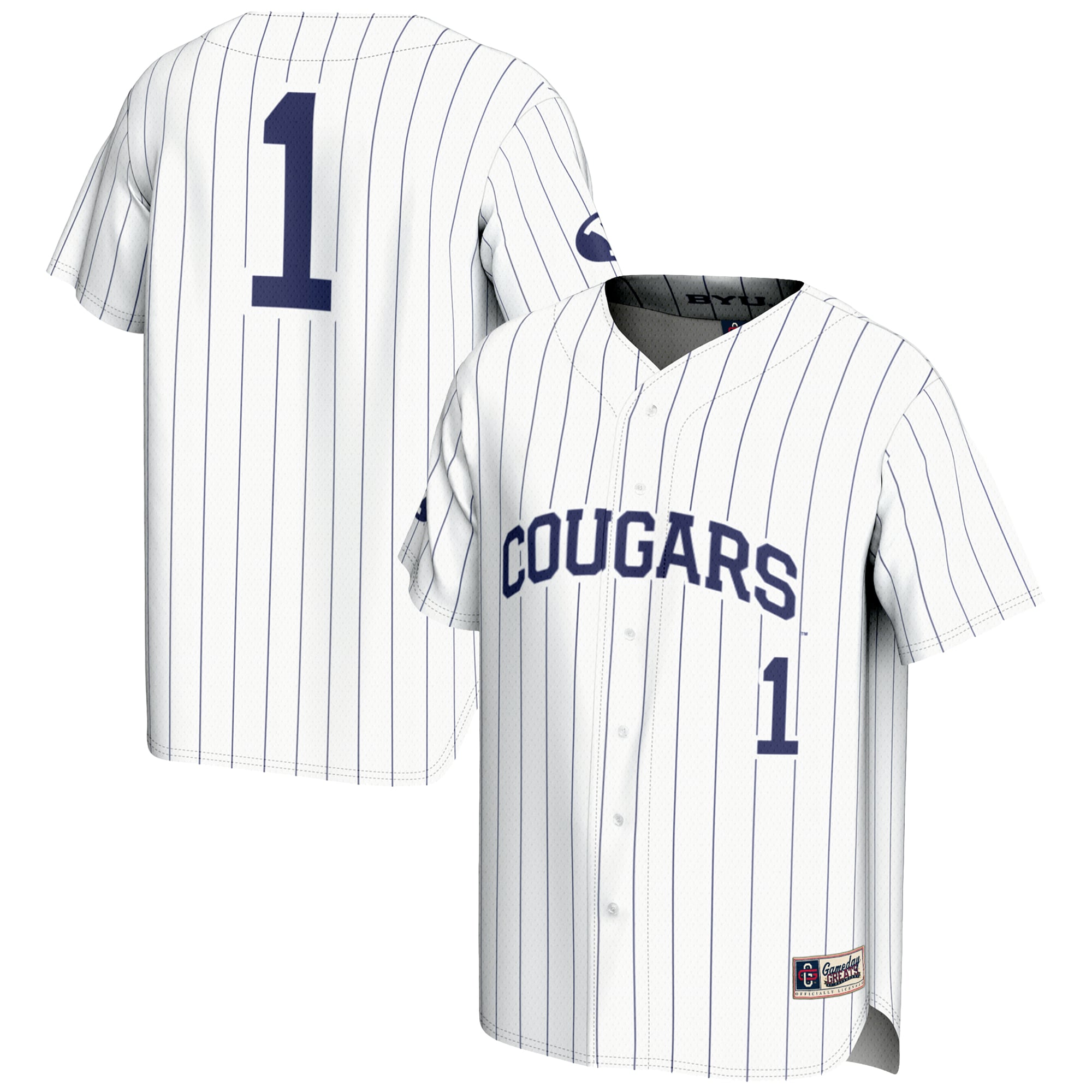 #1 BYU Cougars Youth Lightweight Baseball Jersey White - front and back view