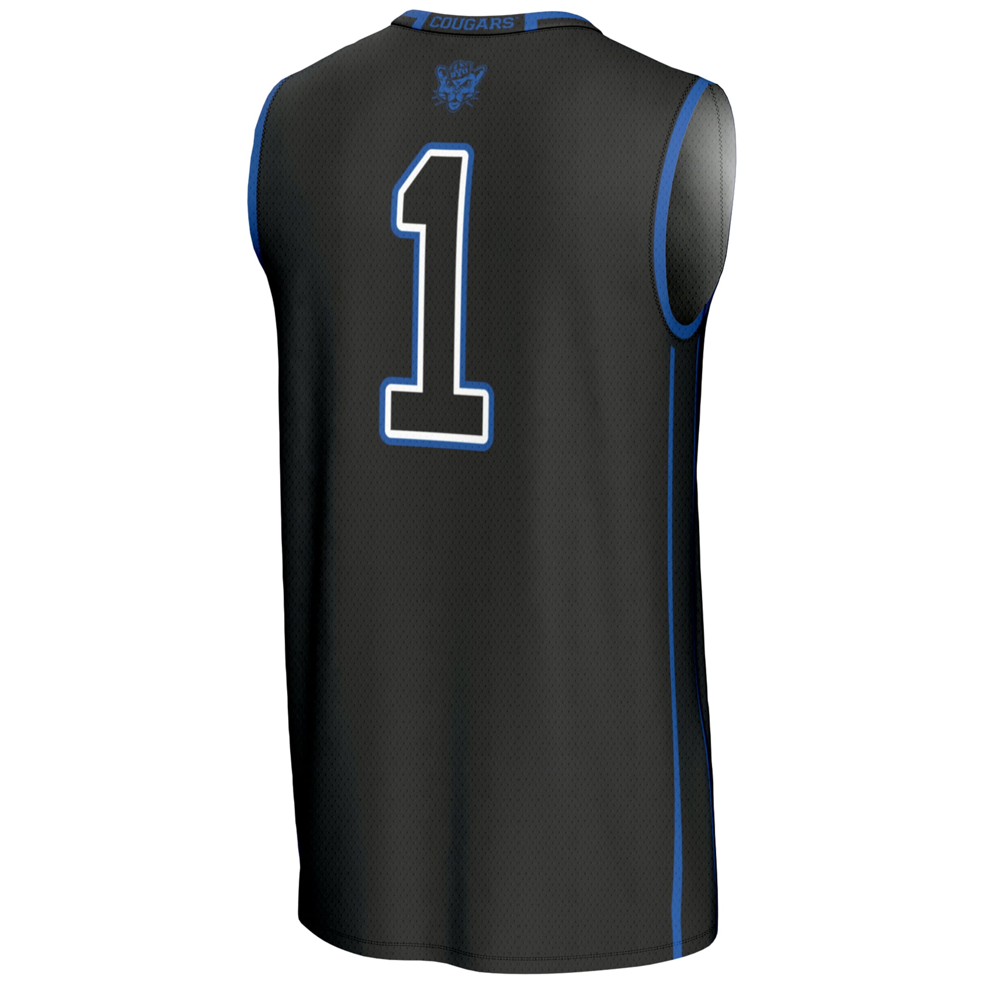 #1 BYU Cougars Youth Lightweight Basketball Jersey Black - back view