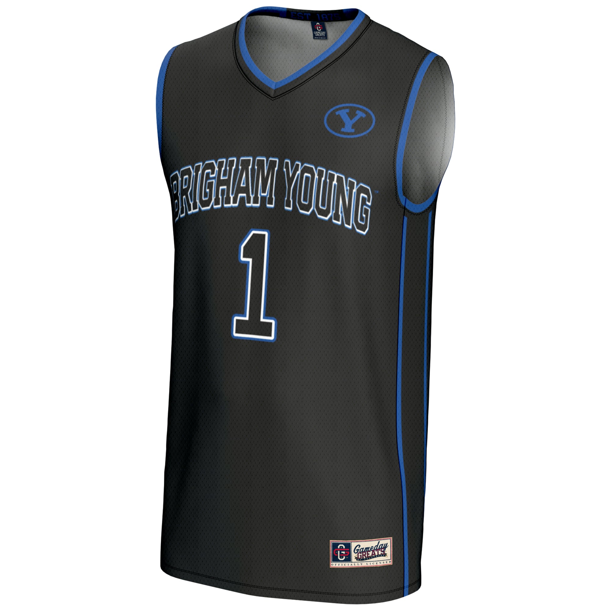 #1 BYU Cougars Youth Lightweight Basketball Jersey Black - front view