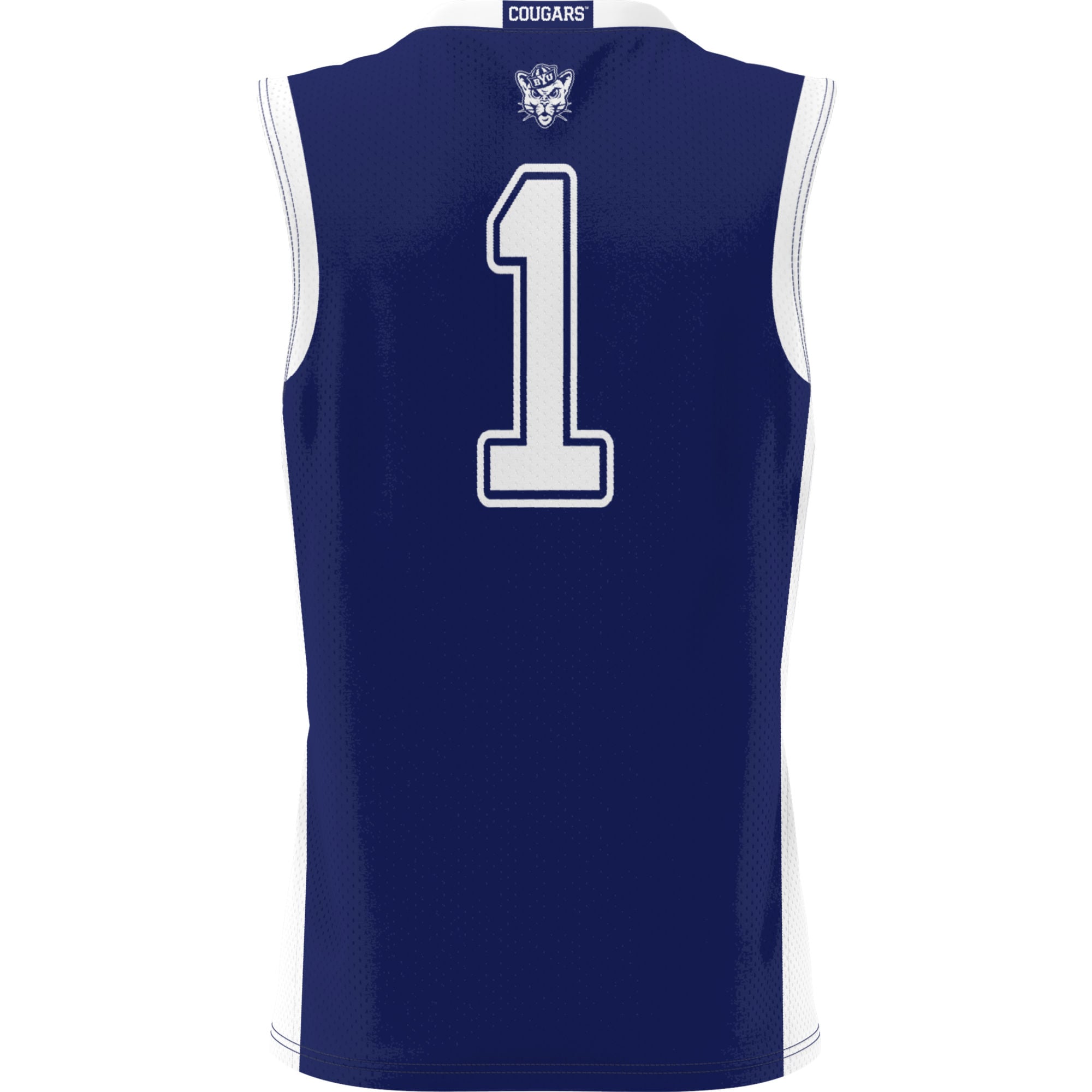 #1 BYU Cougars Youth Lightweight Basketball Jersey Navy - back view