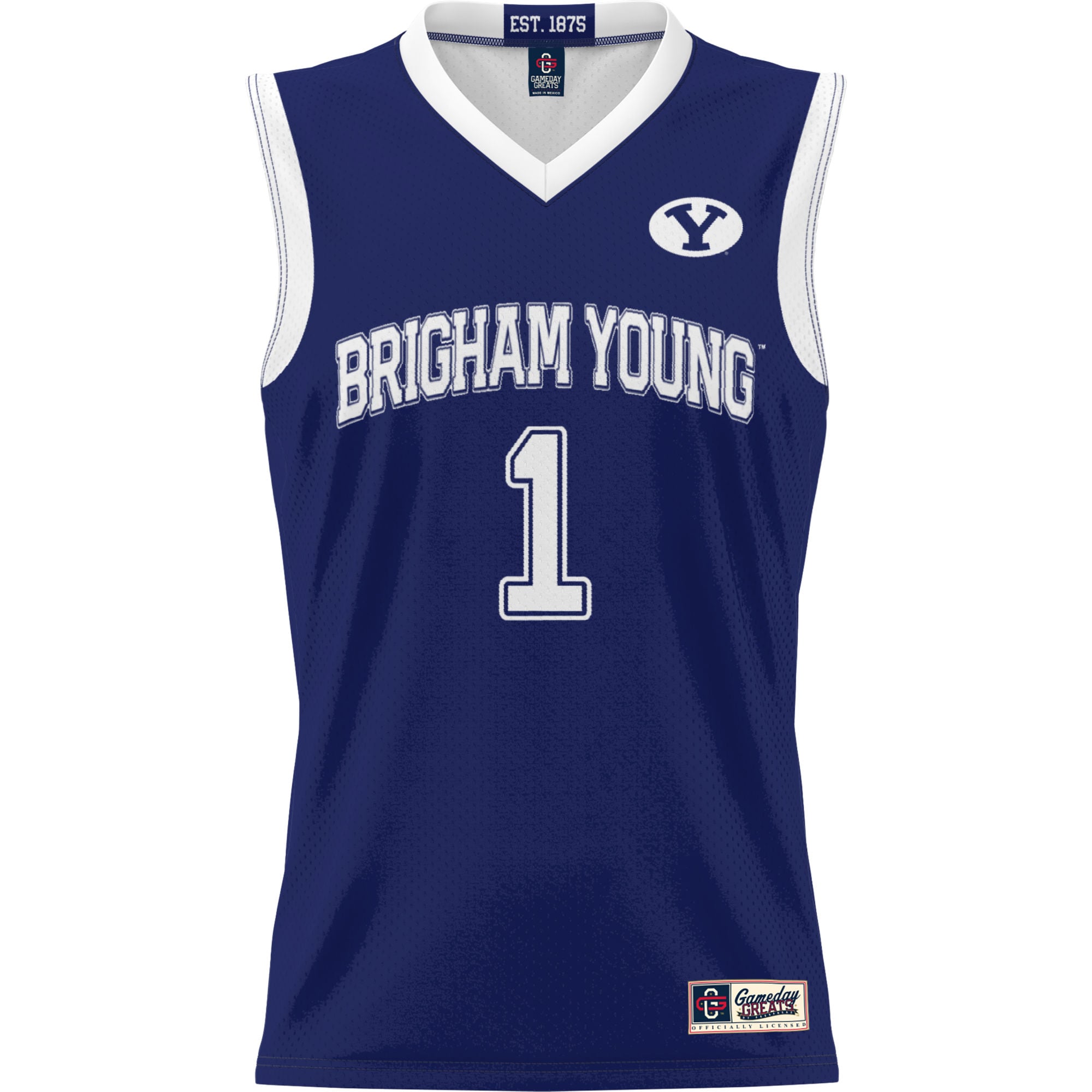 #1 BYU Cougars Youth Lightweight Basketball Jersey Navy - front view