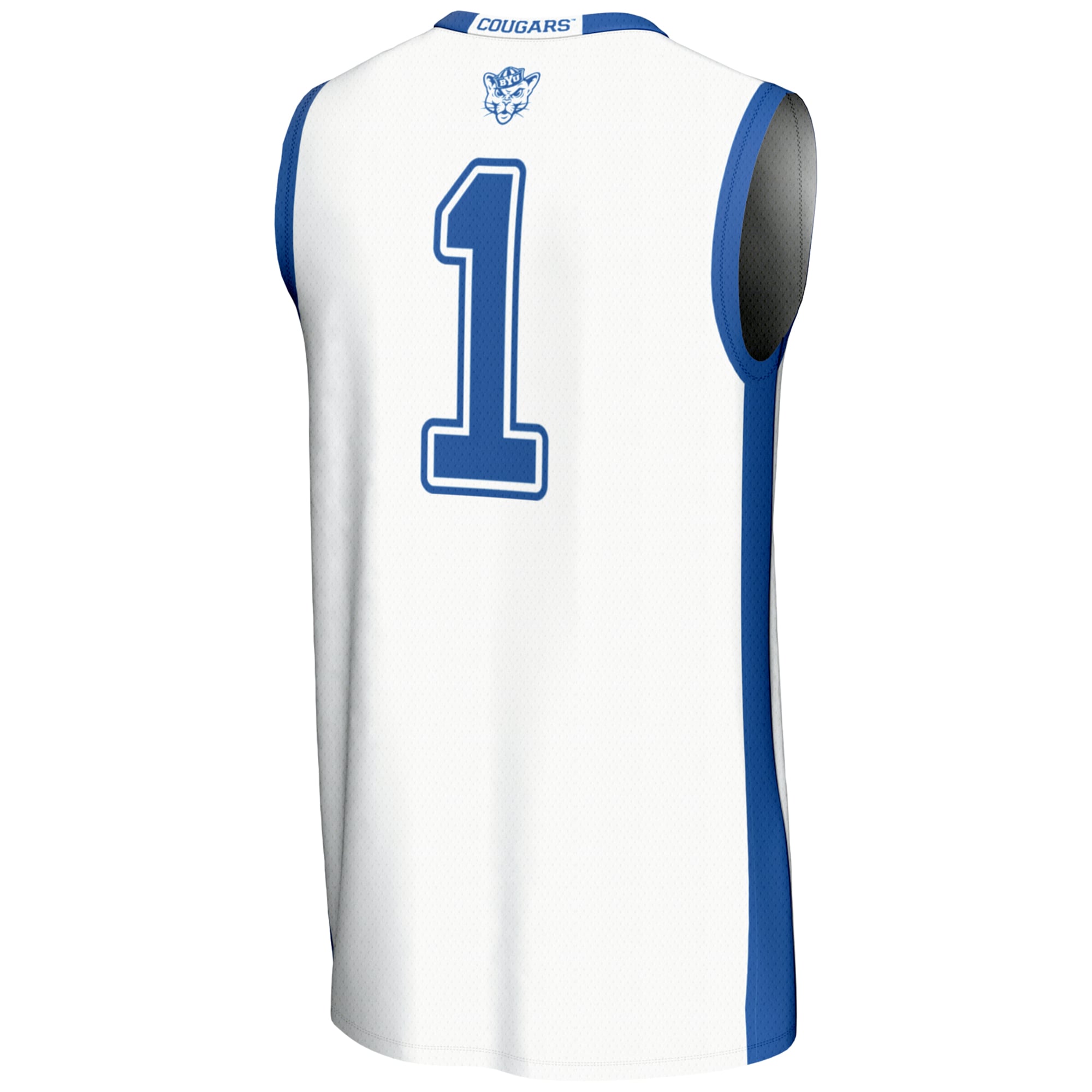 #1 BYU Cougars Youth Lightweight Basketball Jersey White - back view