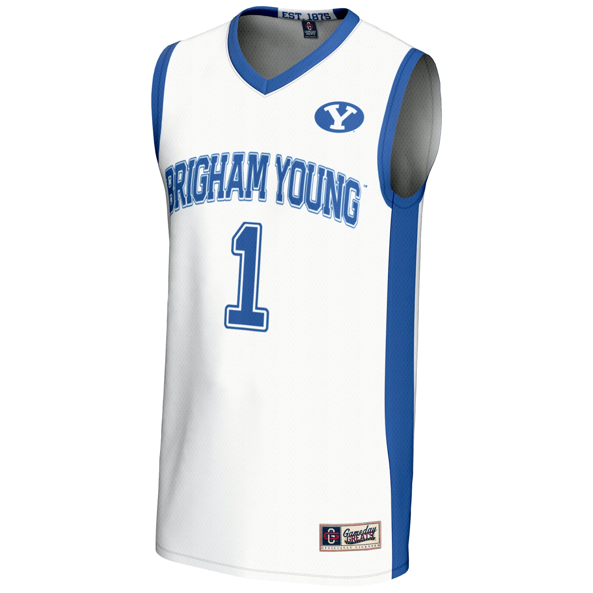 #1 BYU Cougars Youth Lightweight Basketball Jersey White - front view