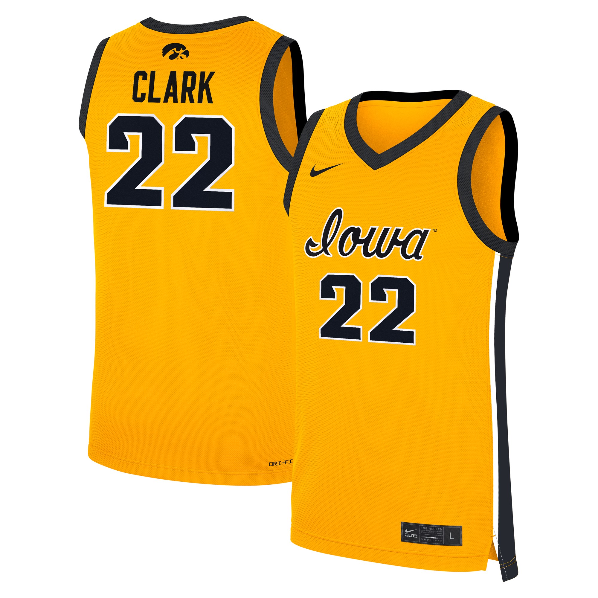 Caitlin Clark Iowa Hawkeyes Alternate Women's Basketball Jersey Gold - front and back view