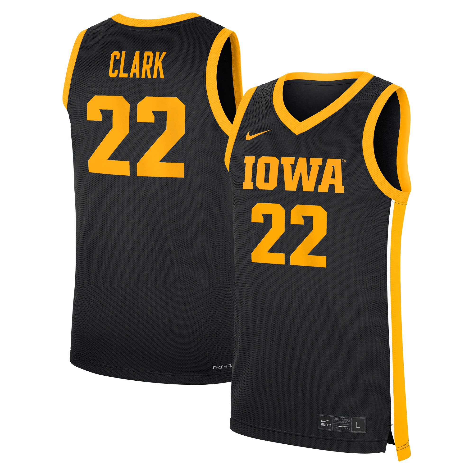 Caitlin Clark Iowa Hawkeyes Home Basketball Jersey Black - front and back view