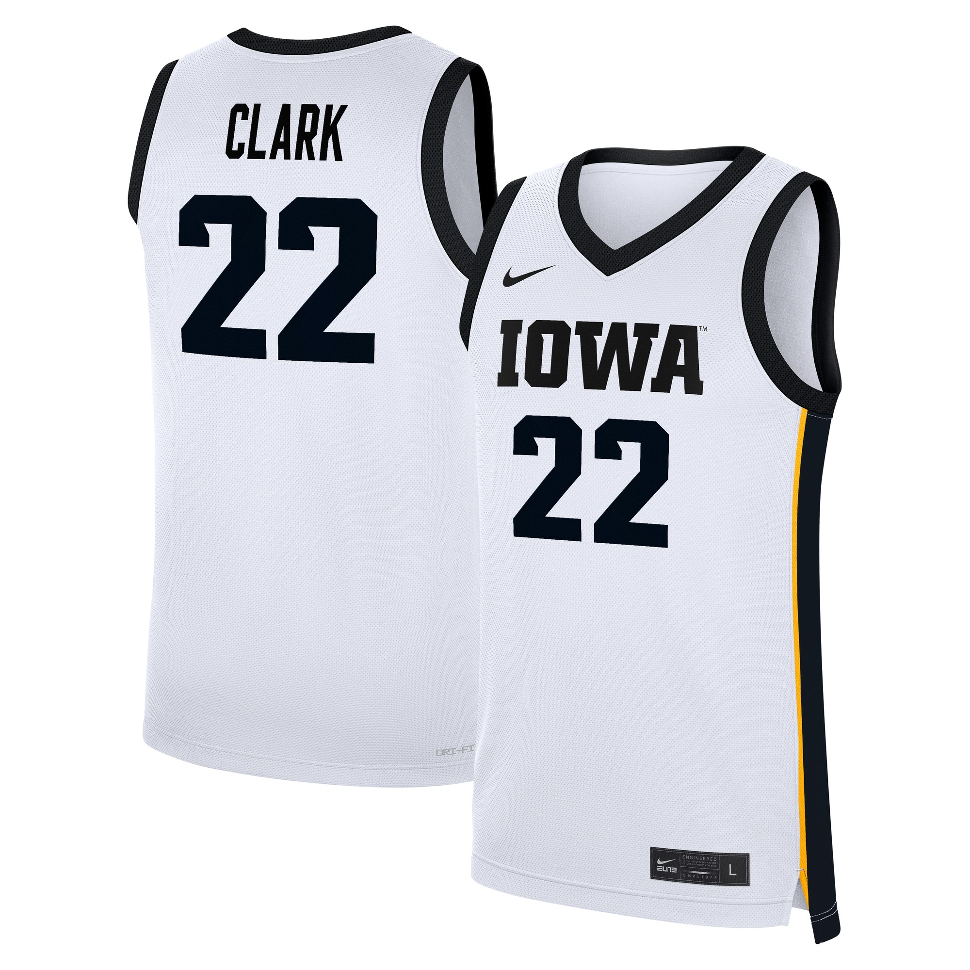 Caitlin Clark Iowa Hawkeyes Home Women's Basketball Jersey White - front and back view