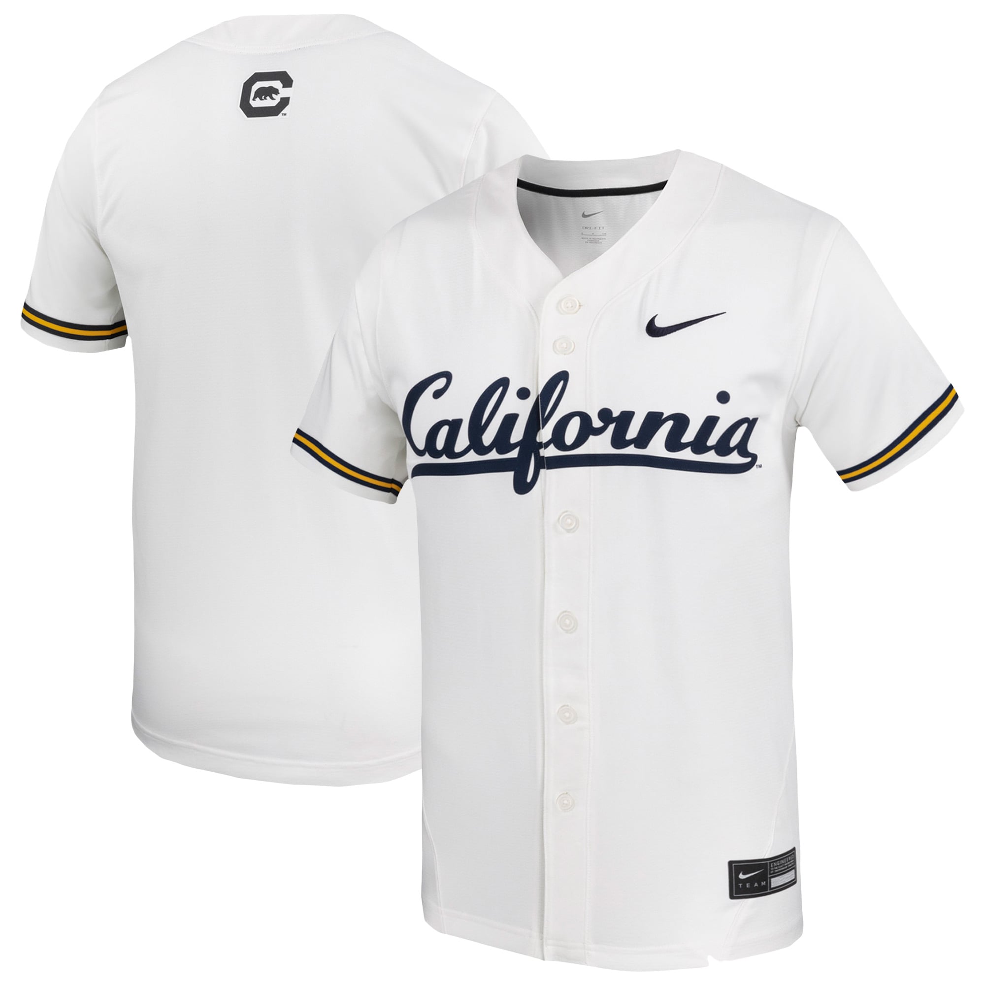 Cal Bears Baseball Jersey White - front and back view