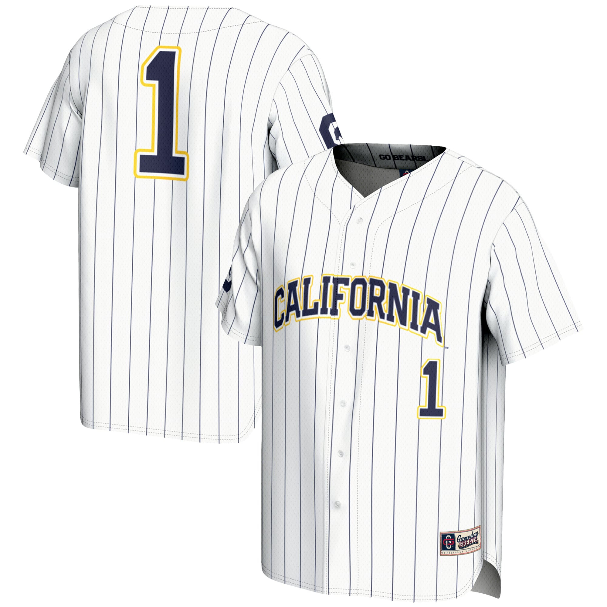 #1 Cal Bears Lightweight Baseball Fashion Jersey White - front and back view