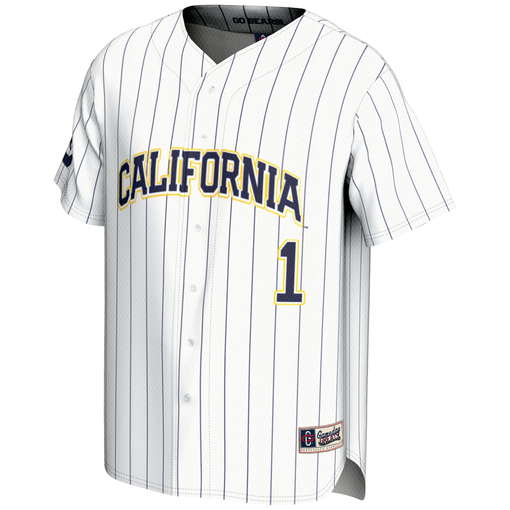 #1 Cal Bears Lightweight Baseball Fashion Jersey White - front view