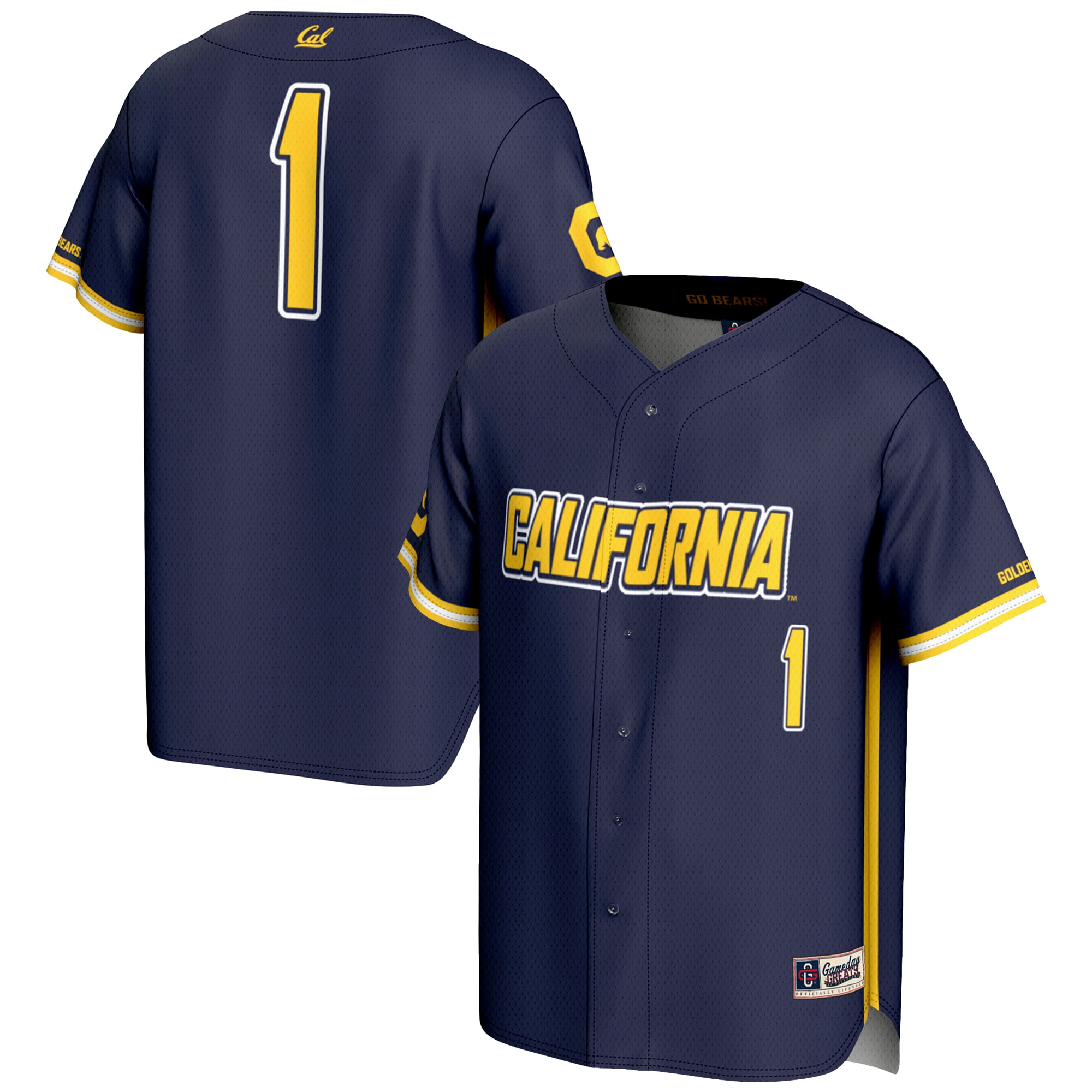 #1 Cal Bears Lightweight Baseball Jersey Navy - front and back view