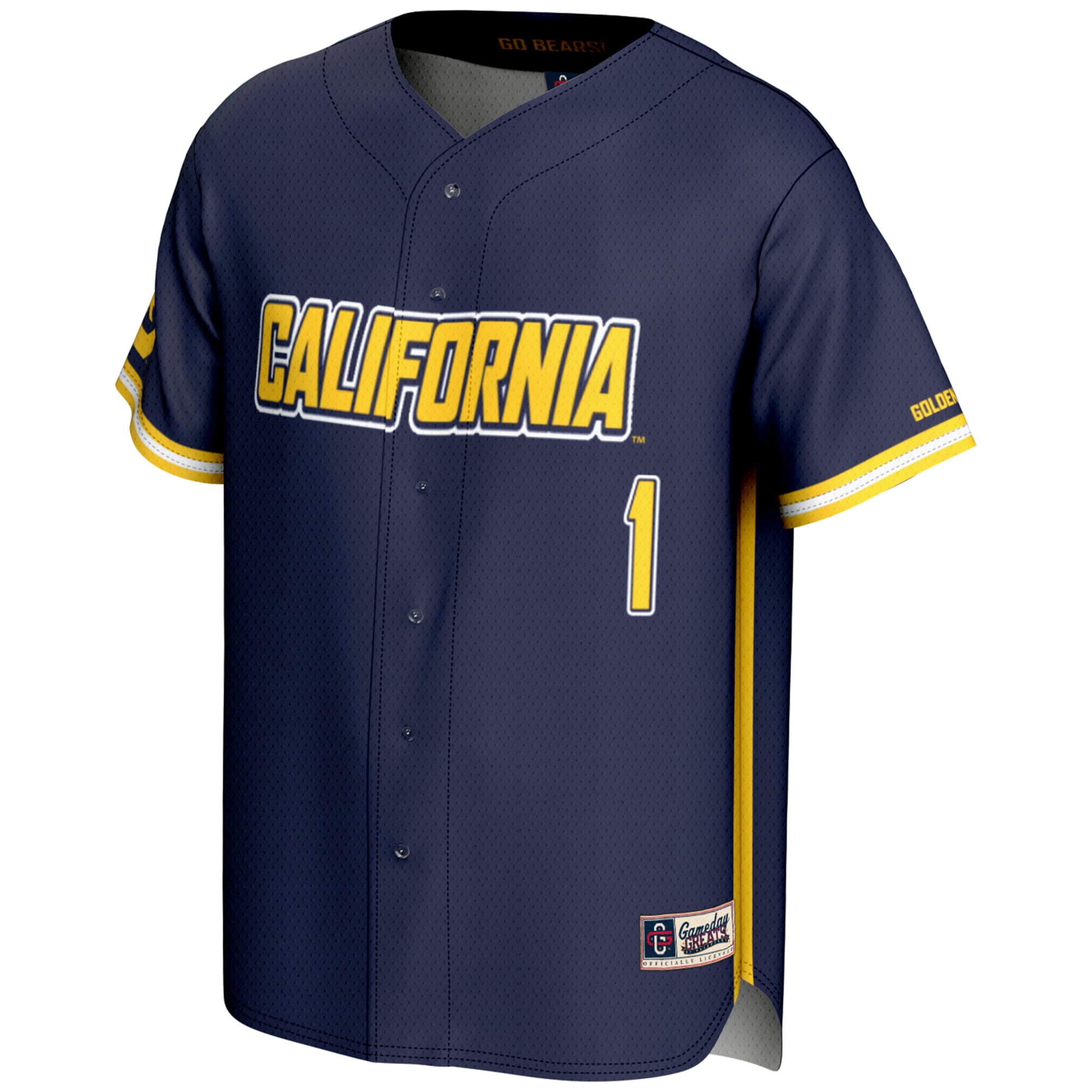 #1 Cal Bears Lightweight Baseball Jersey Navy - front view