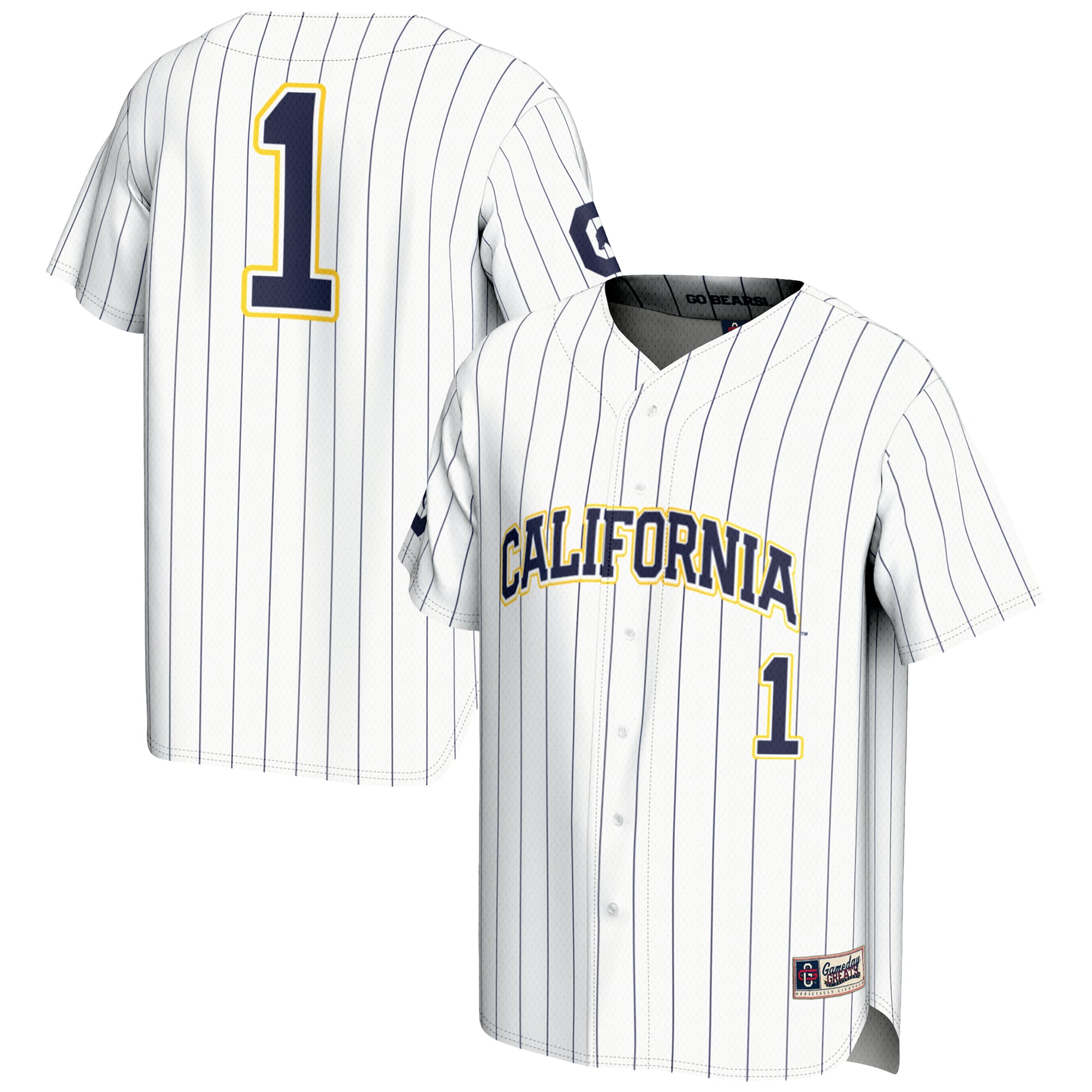 #1 Cal Bears Lightweight Baseball Jersey White - front and back view