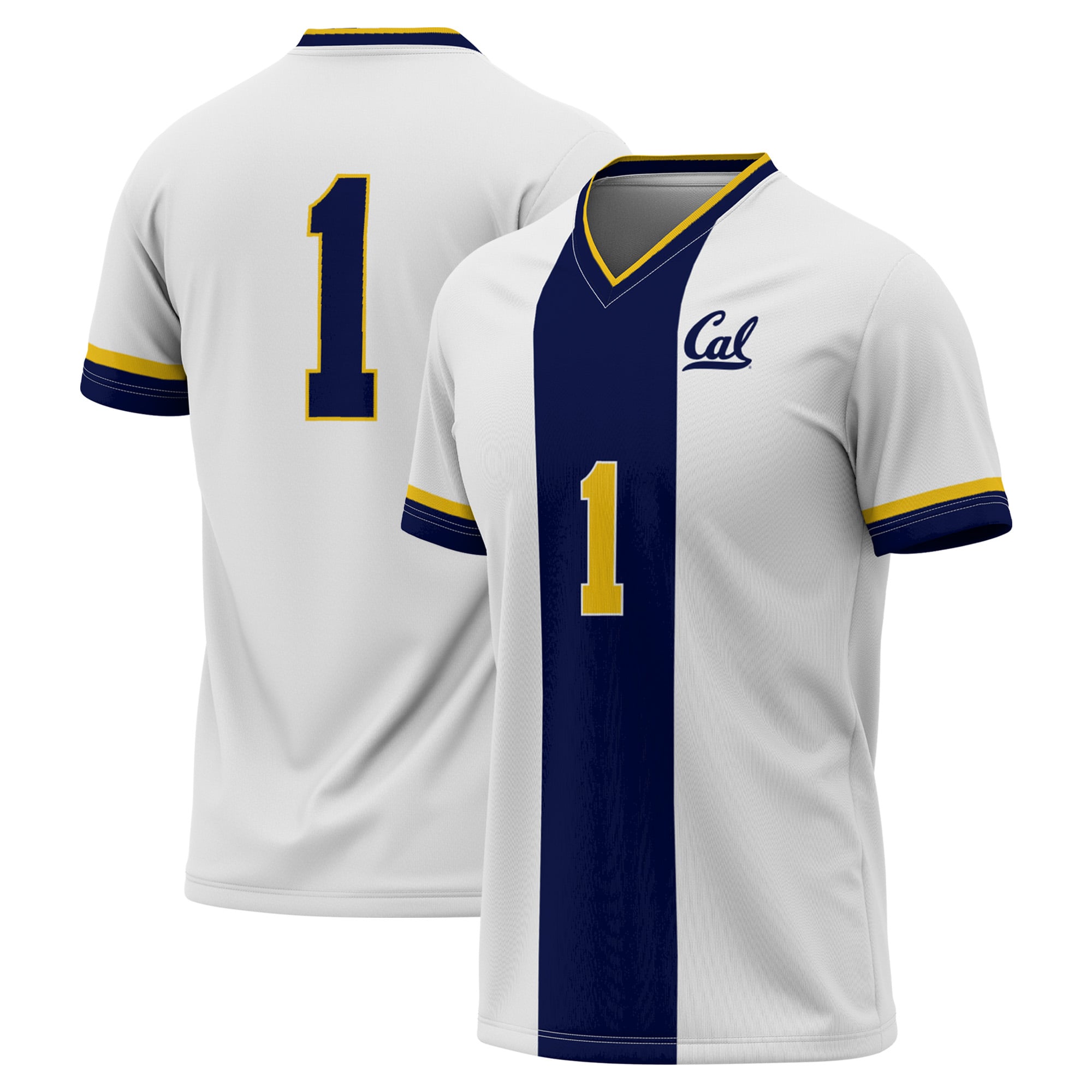 #1 Cal Bears Lightweight Soccer Fashion Jersey White - front and back view